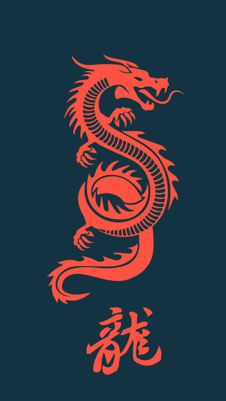 Japanese Dragon In Orange Background
