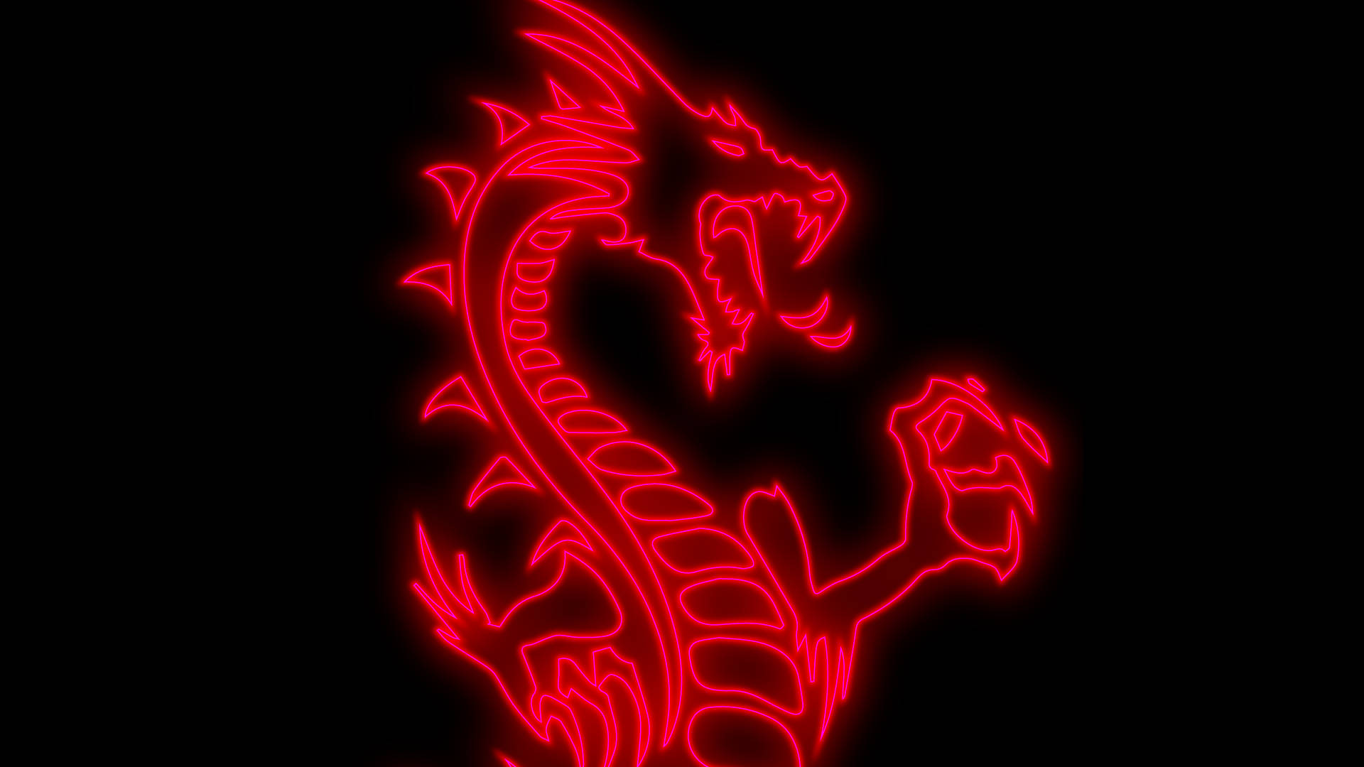 Japanese Dragon In Red Neon Light Background
