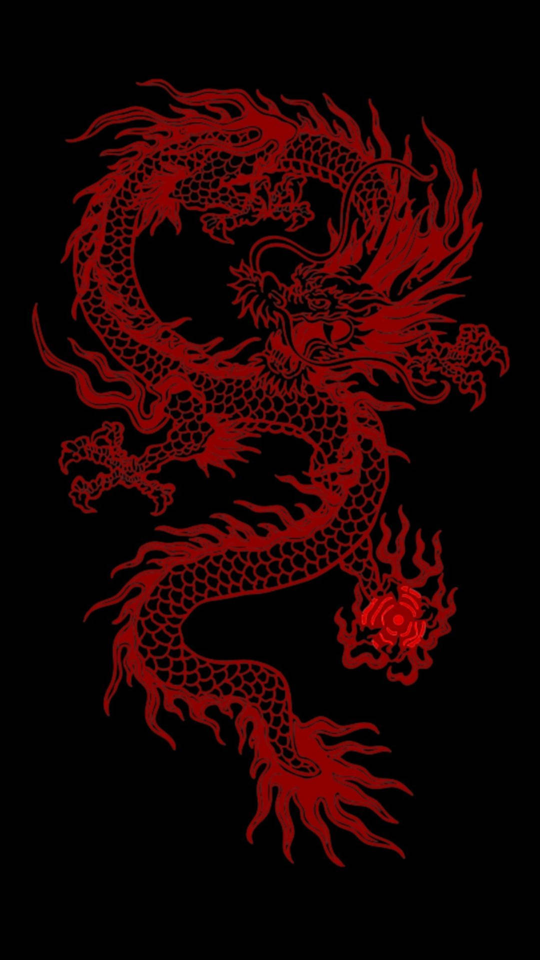 Japanese Dragon In Red Outline Background