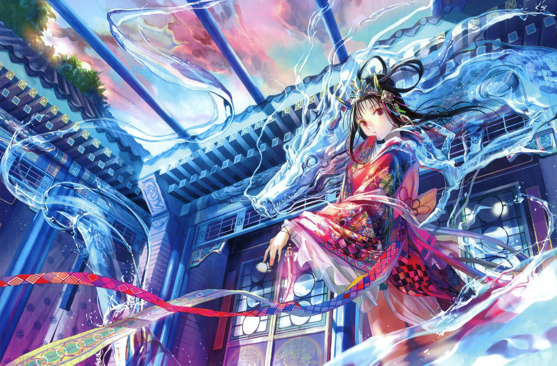 Japanese Dragon Pc Anime Girl Background