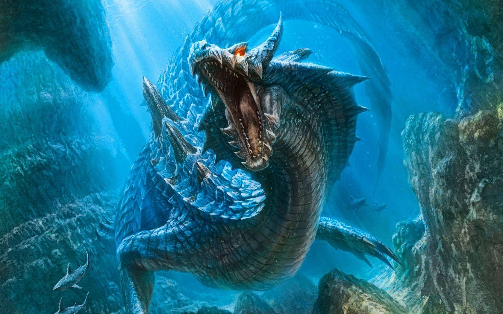 Japanese Dragon Pc Rocky Underwater Background