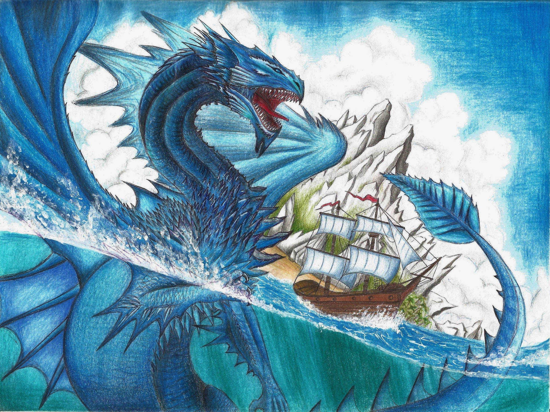 Japanese Dragon Pc Sea Dragon Pirate Ship Background