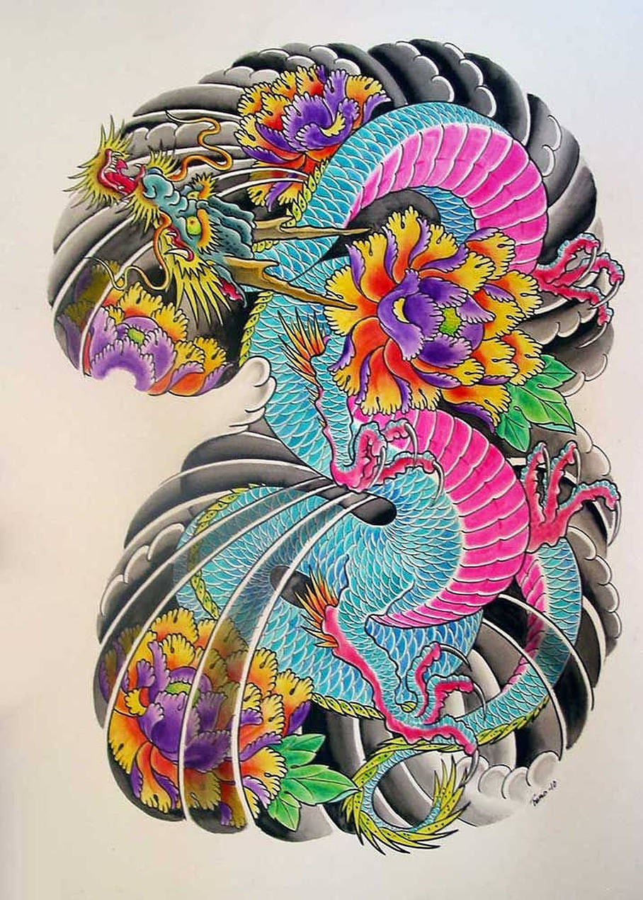 Japanese Dragon Tattoo Abstract Background