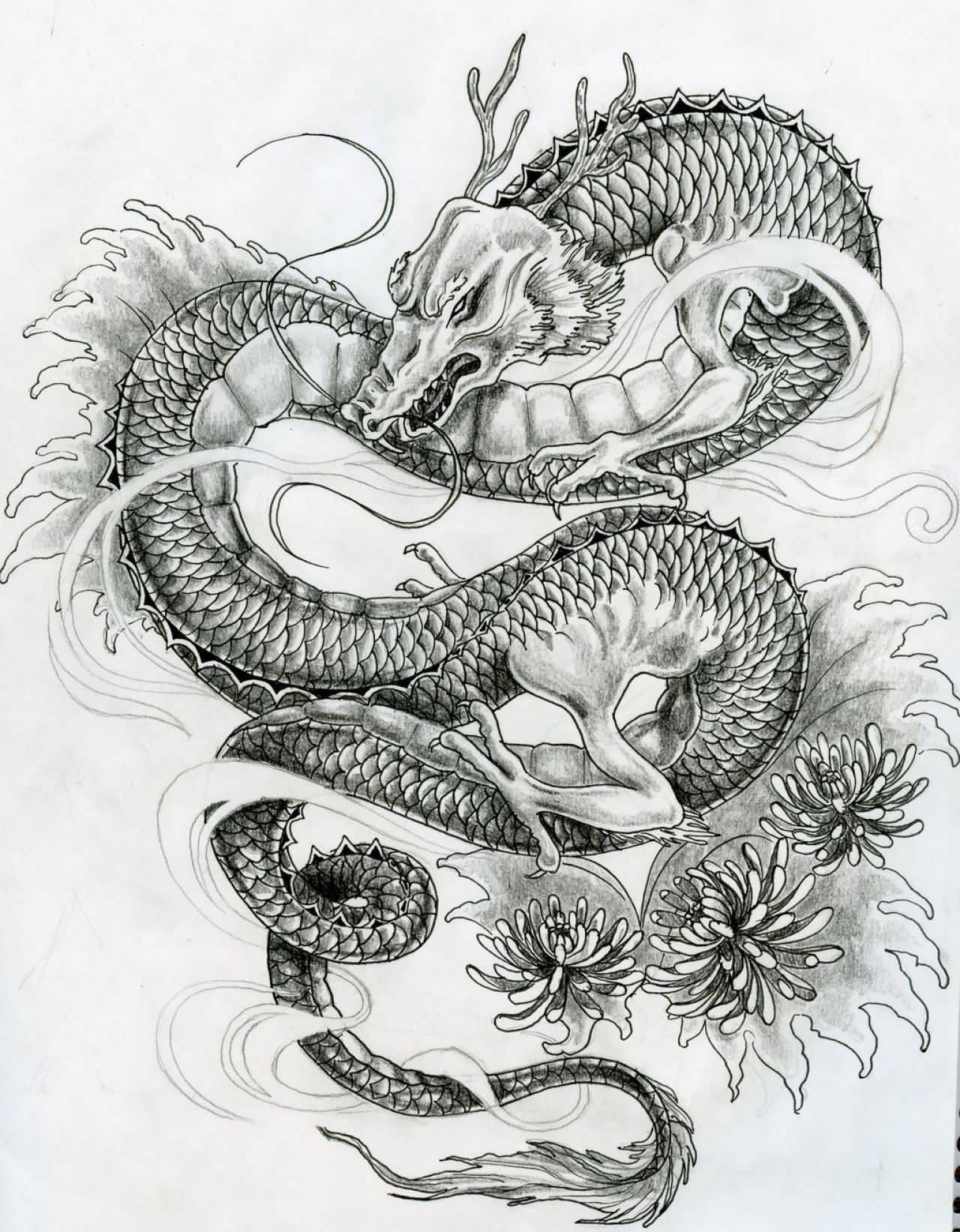 Japanese Dragon Tattoo Pencil Art