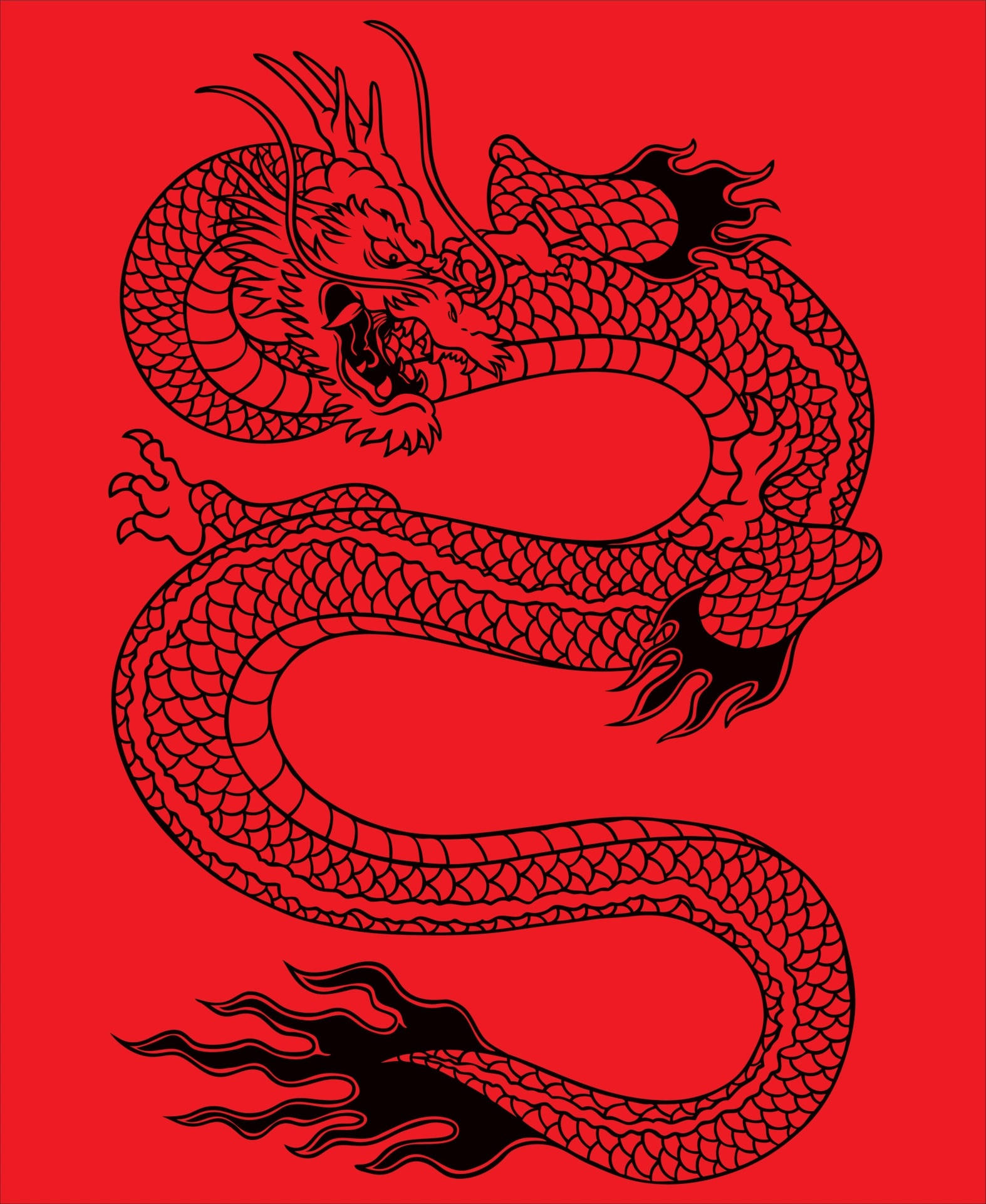 Japanese Dragon Tattoo Red Background