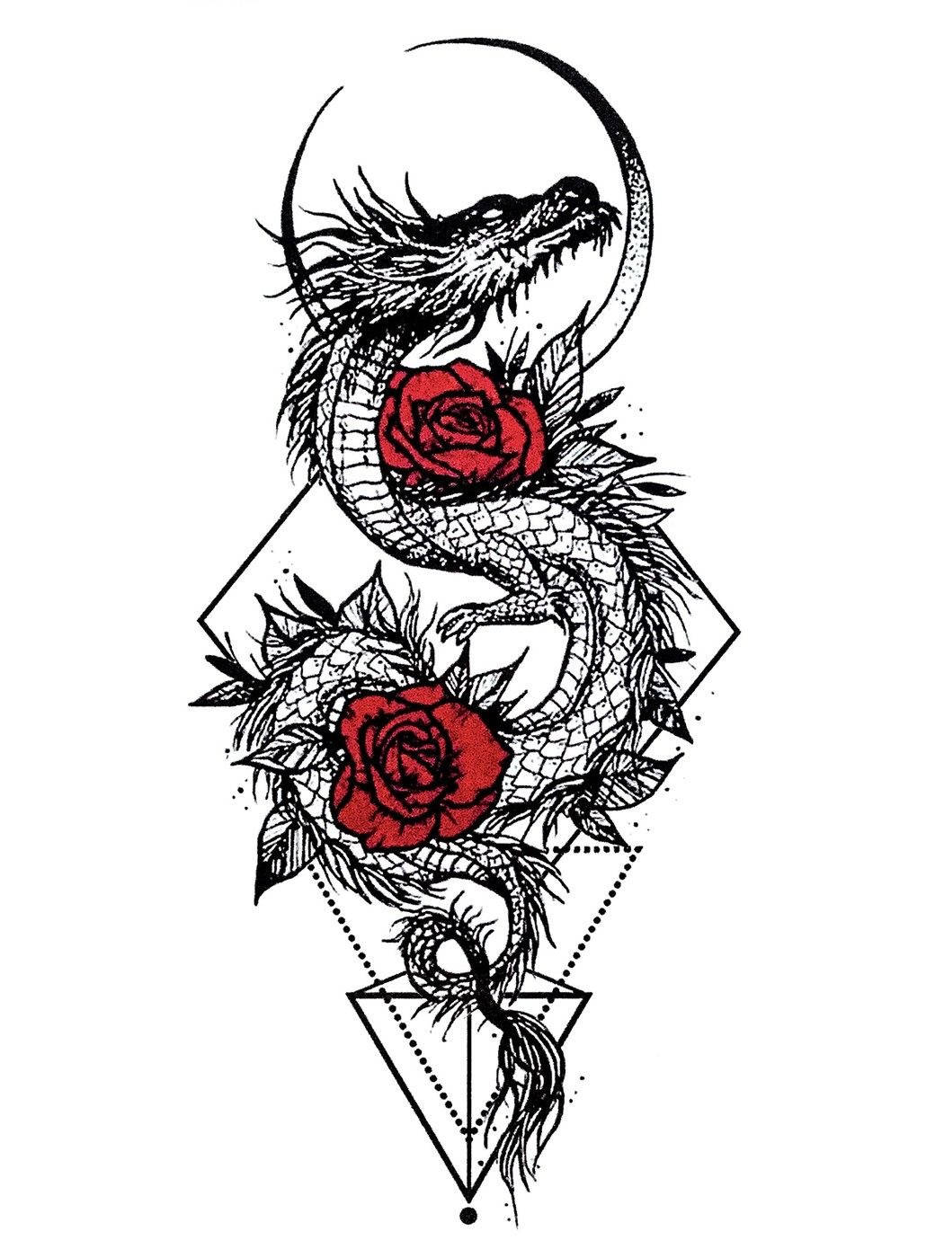 Japanese Dragon Tattoo Red Roses Background