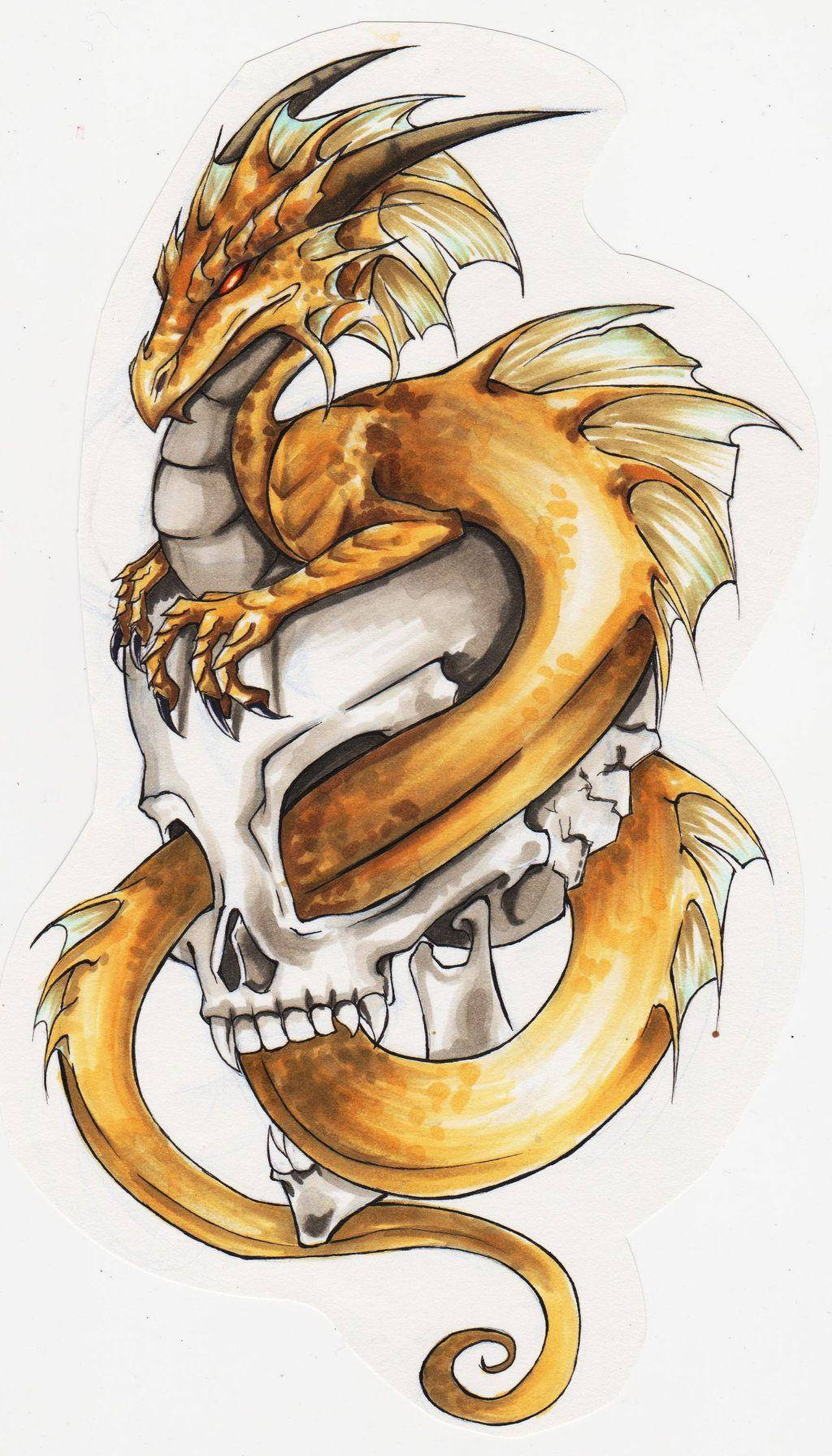 Japanese Dragon Tattoo Skull Art Background