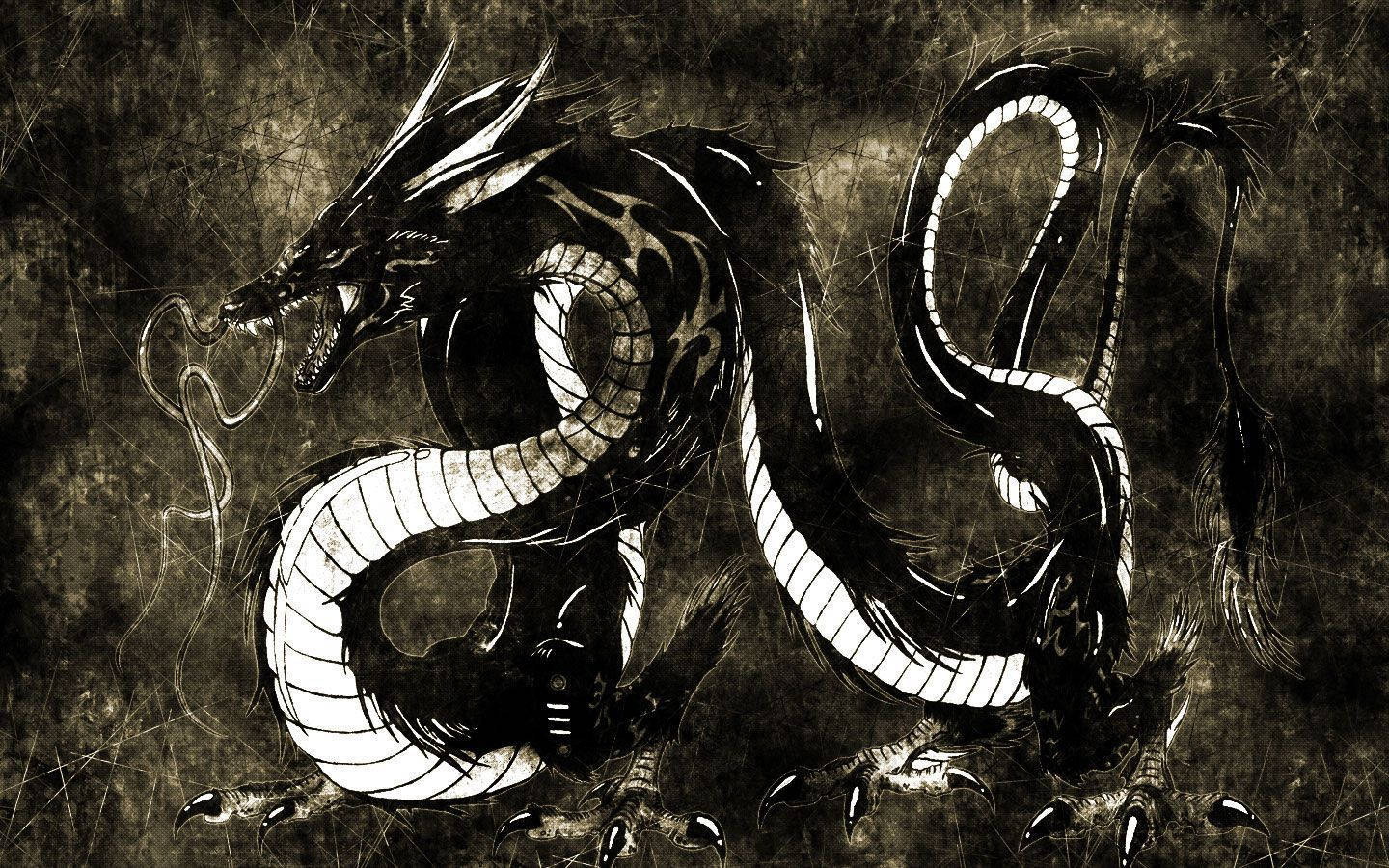 Japanese Dragon With Black Scales Background