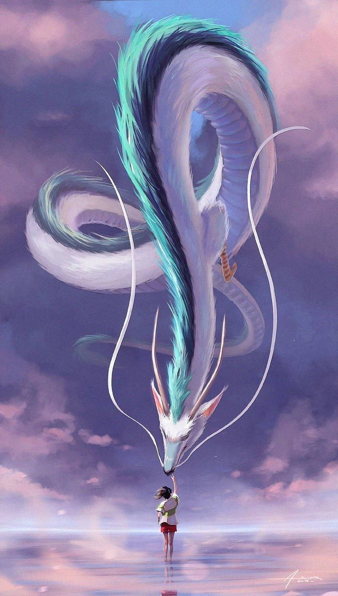 Japanese Dragon With Blue Hair Background
