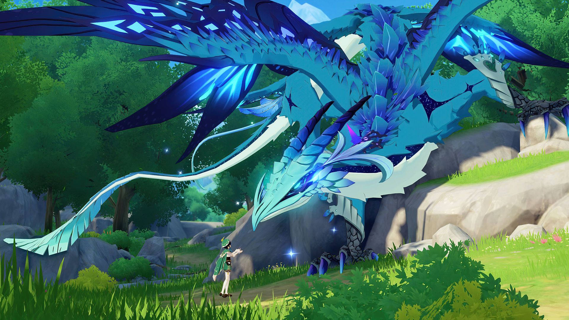 Japanese Dragon With Glowing Blue Wings Background