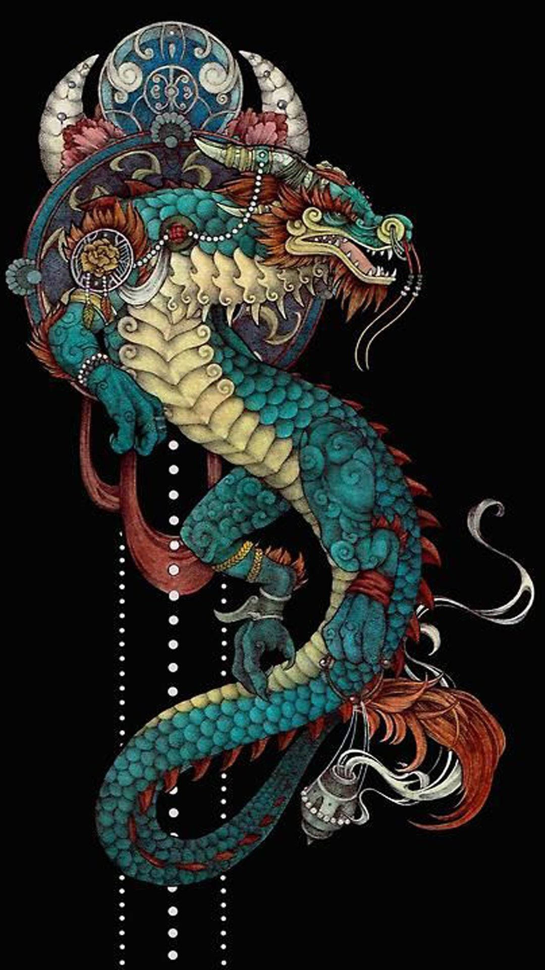 Japanese Dragon With Ornaments Background