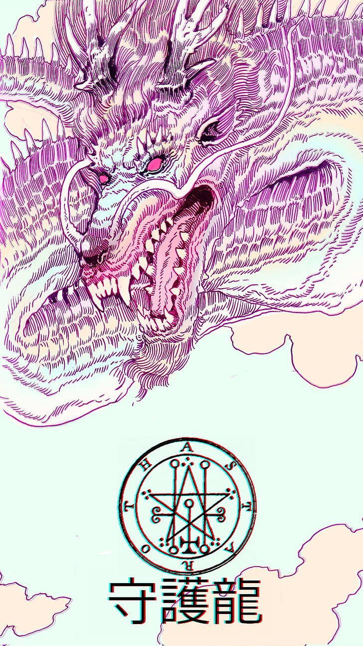 Japanese Dragon With Pink Scales Background