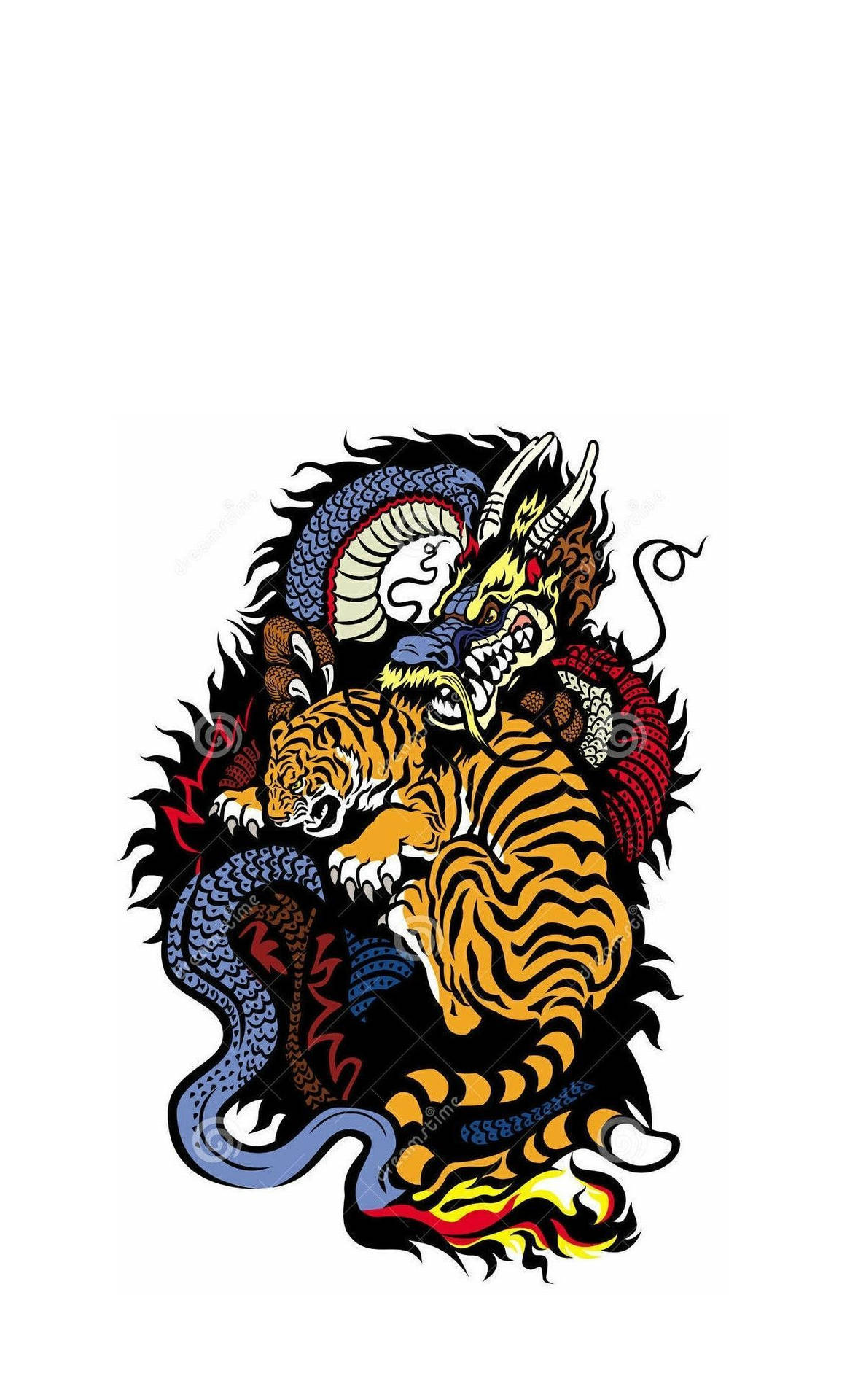 Japanese Dragon With Rabid Tiger Background