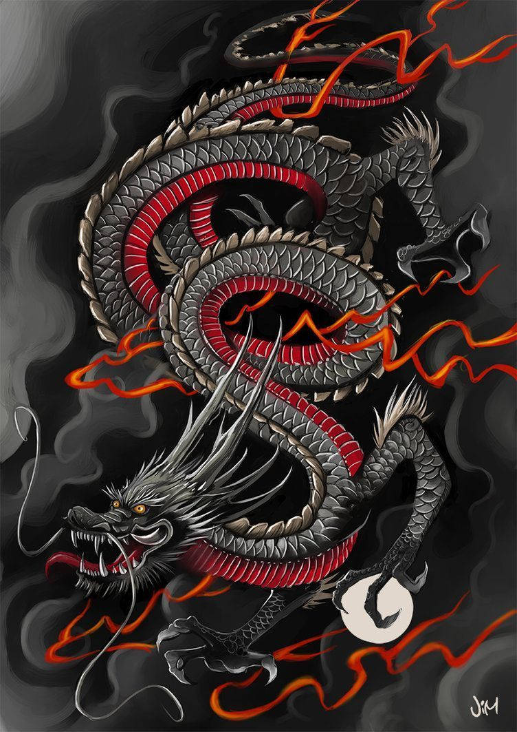 Japanese Dragon With Red Underbelly Background