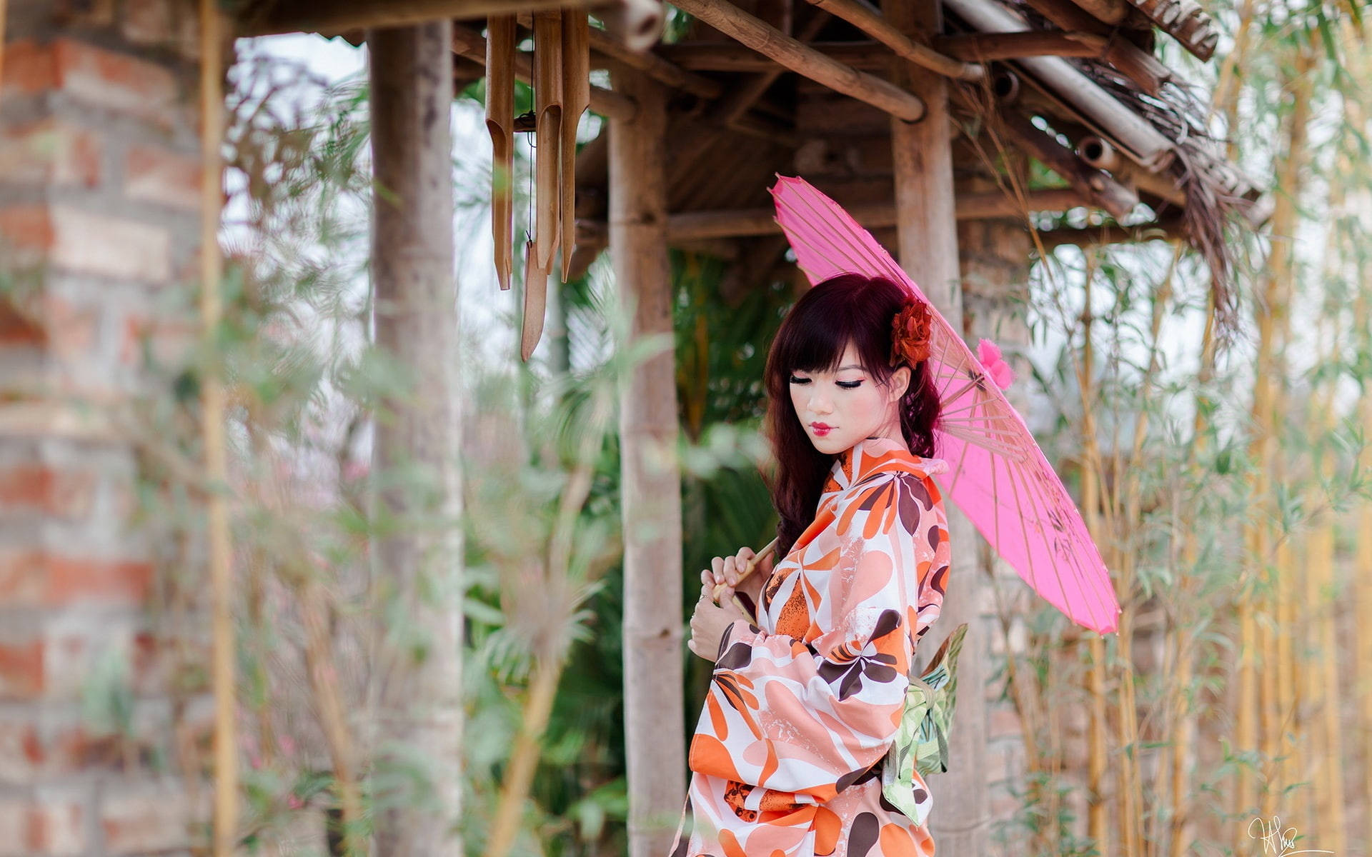 Japanese Girl With Bright Pink Parasol