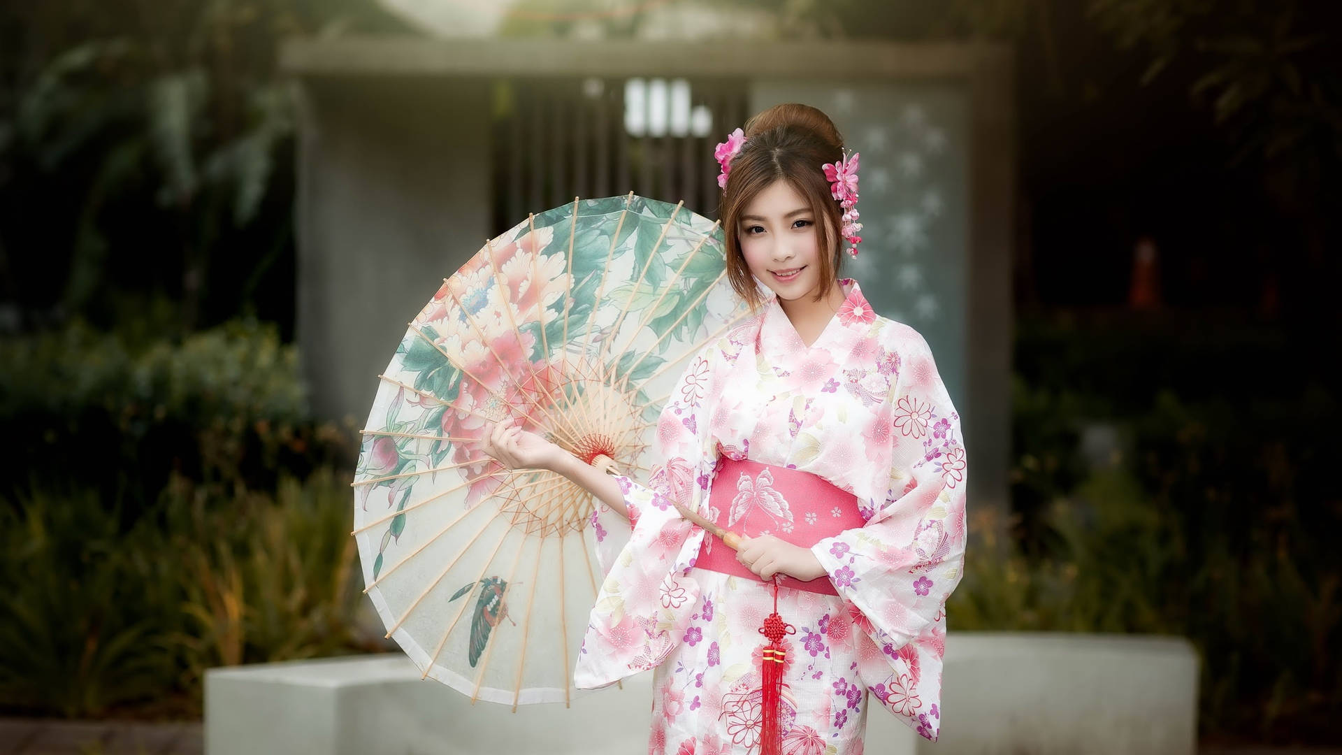 Japanese Girl With Floral Parasol