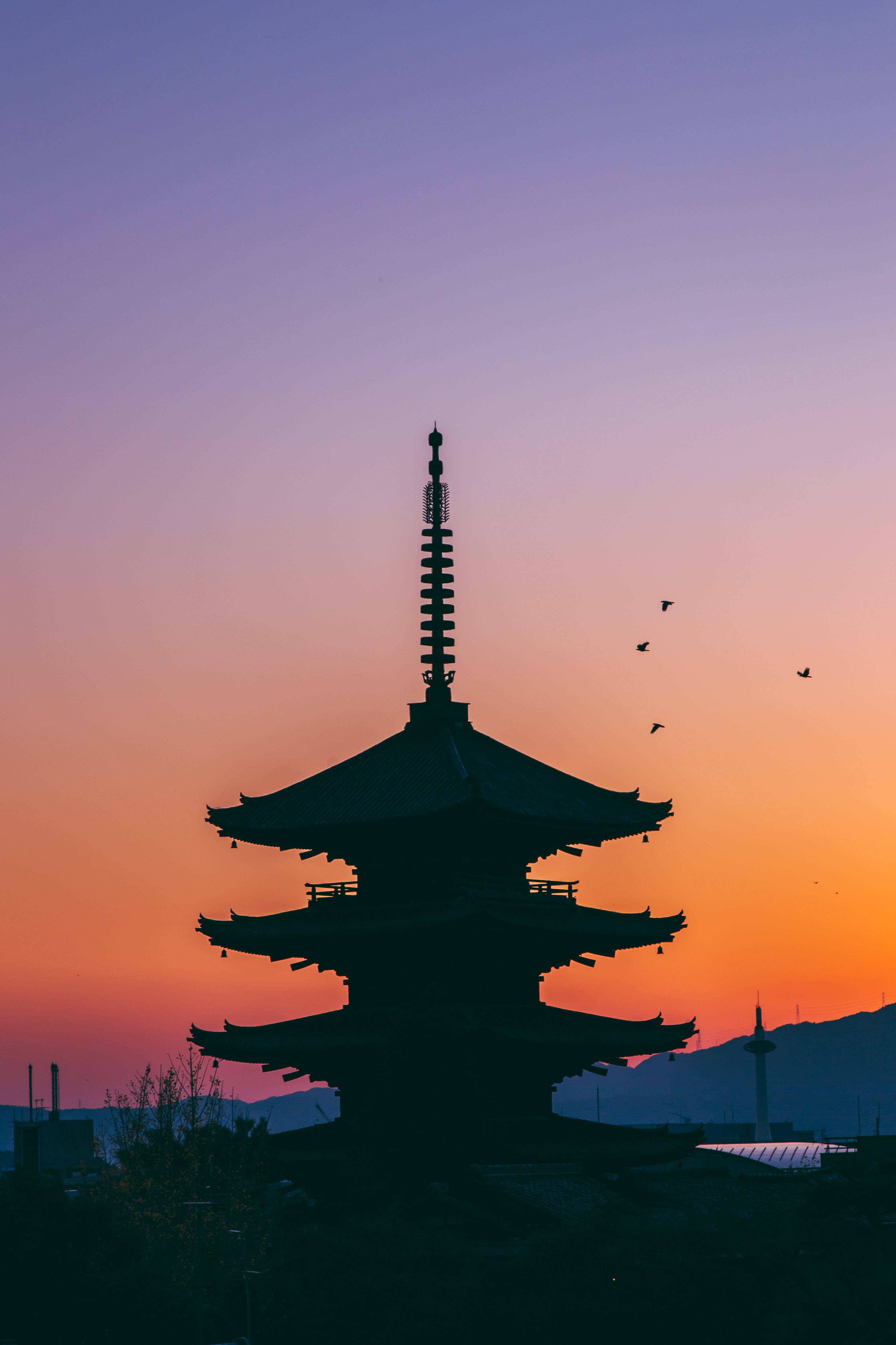 Japanese Hd Kyoto Pagoda Silhouette Background