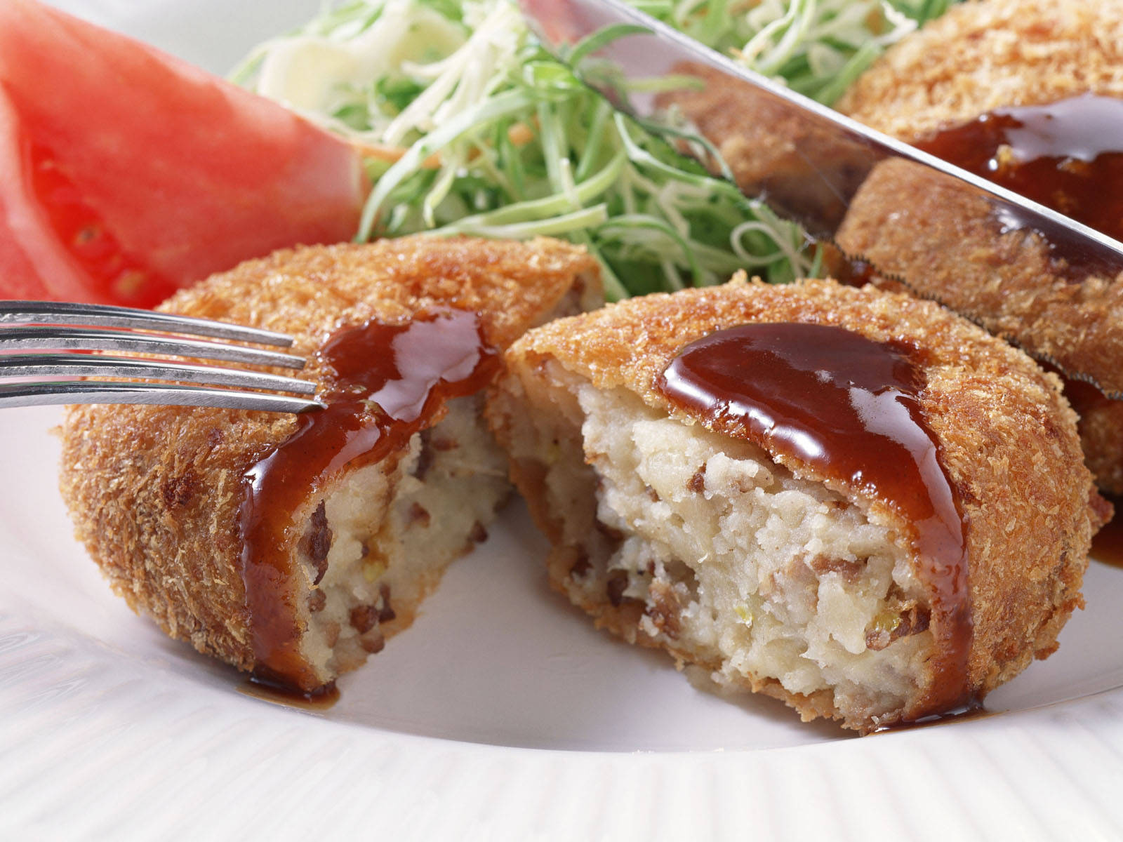 Japanese Korokke Potato And Meat Background