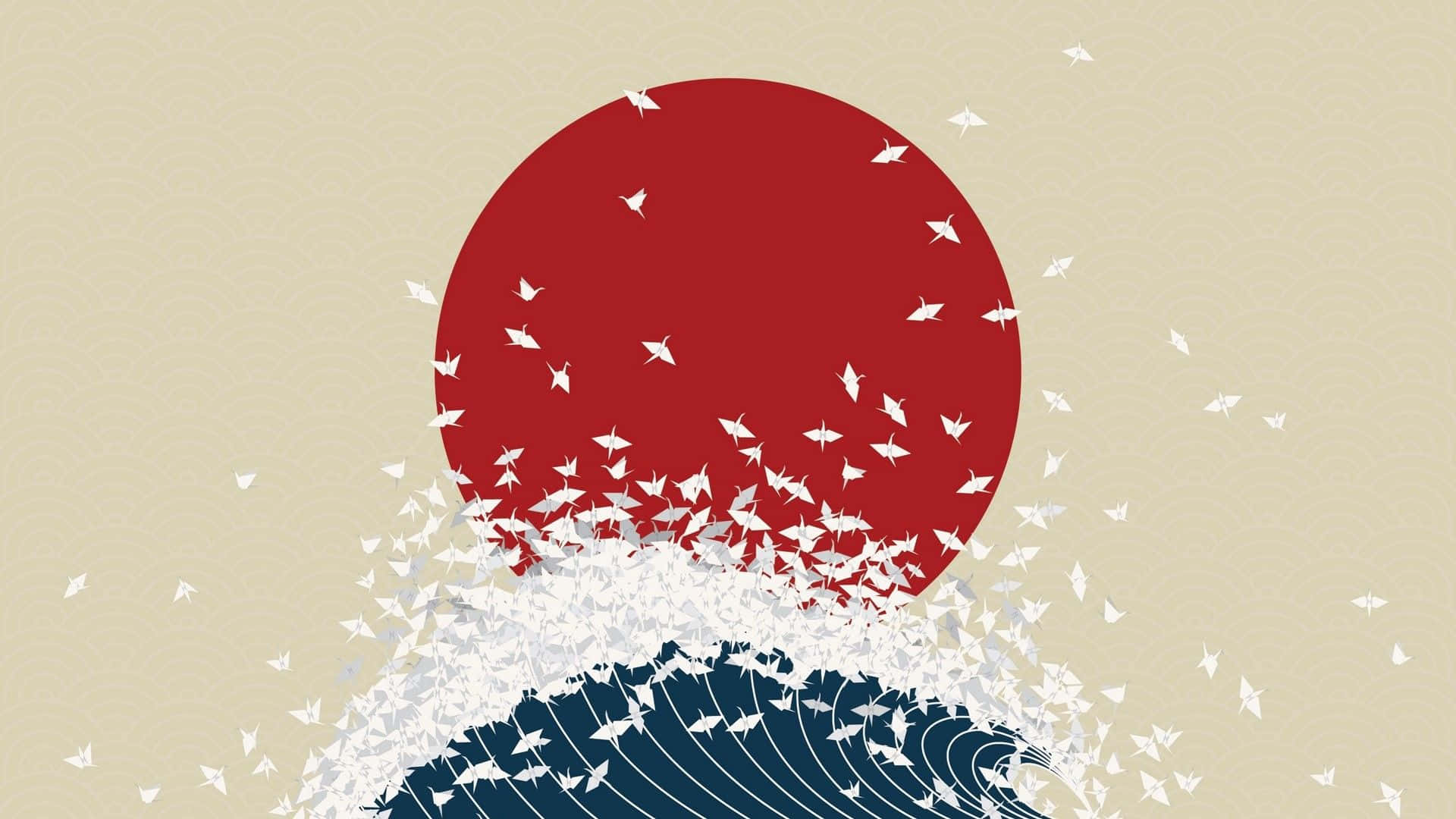 Japanese Minimalist Art Flag Wave Background