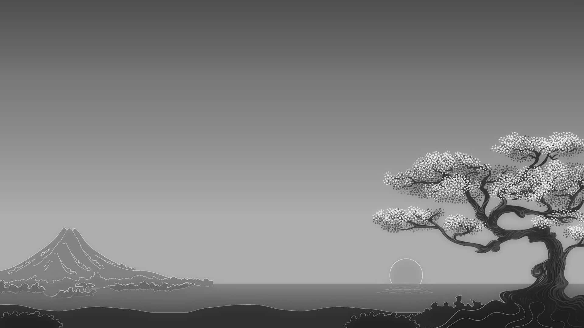 Japanese Minimalist Black White Landscape Background