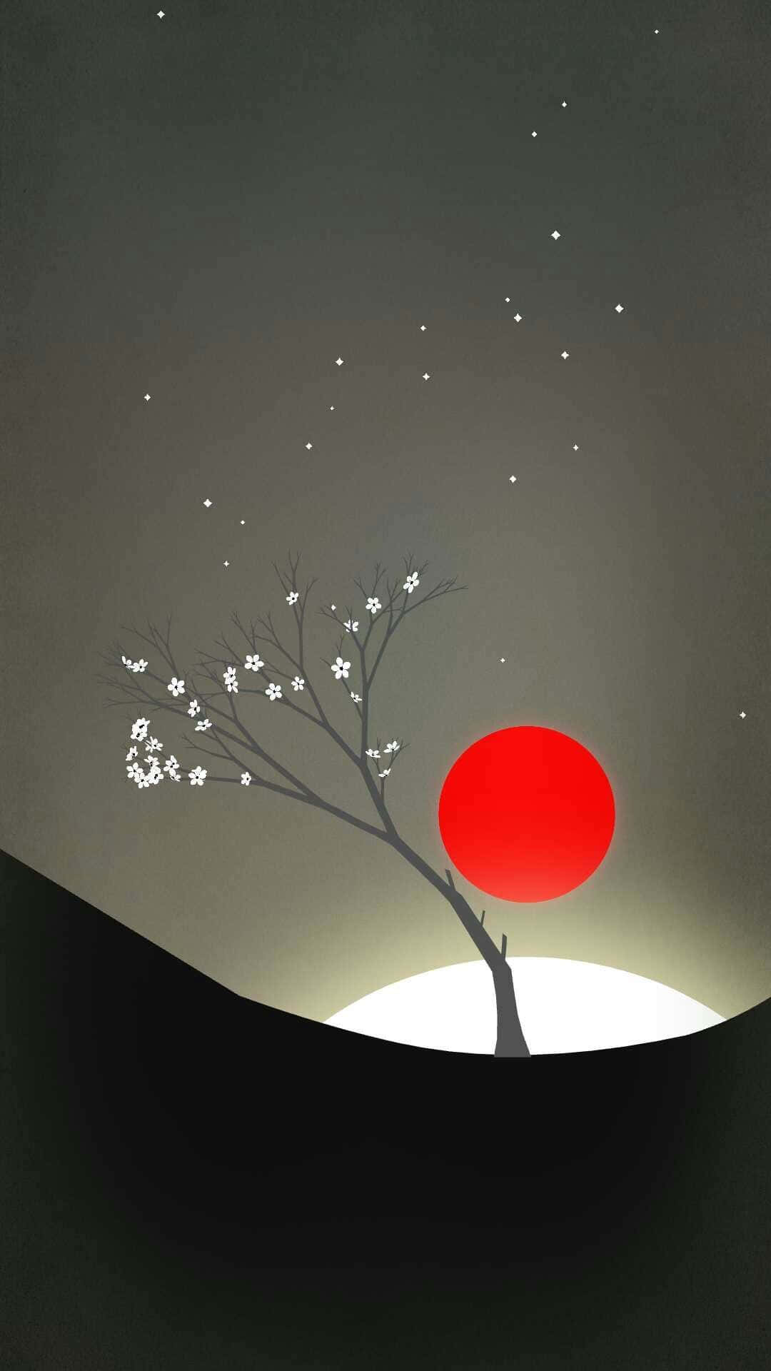 Japanese Minimalist Flag Cherry Blossom Tree Background