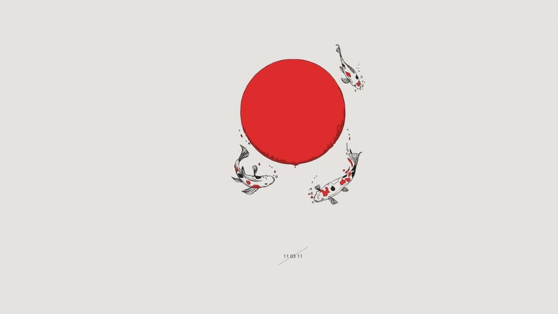 Japanese Minimalist Flag Cherry Blossoms Background