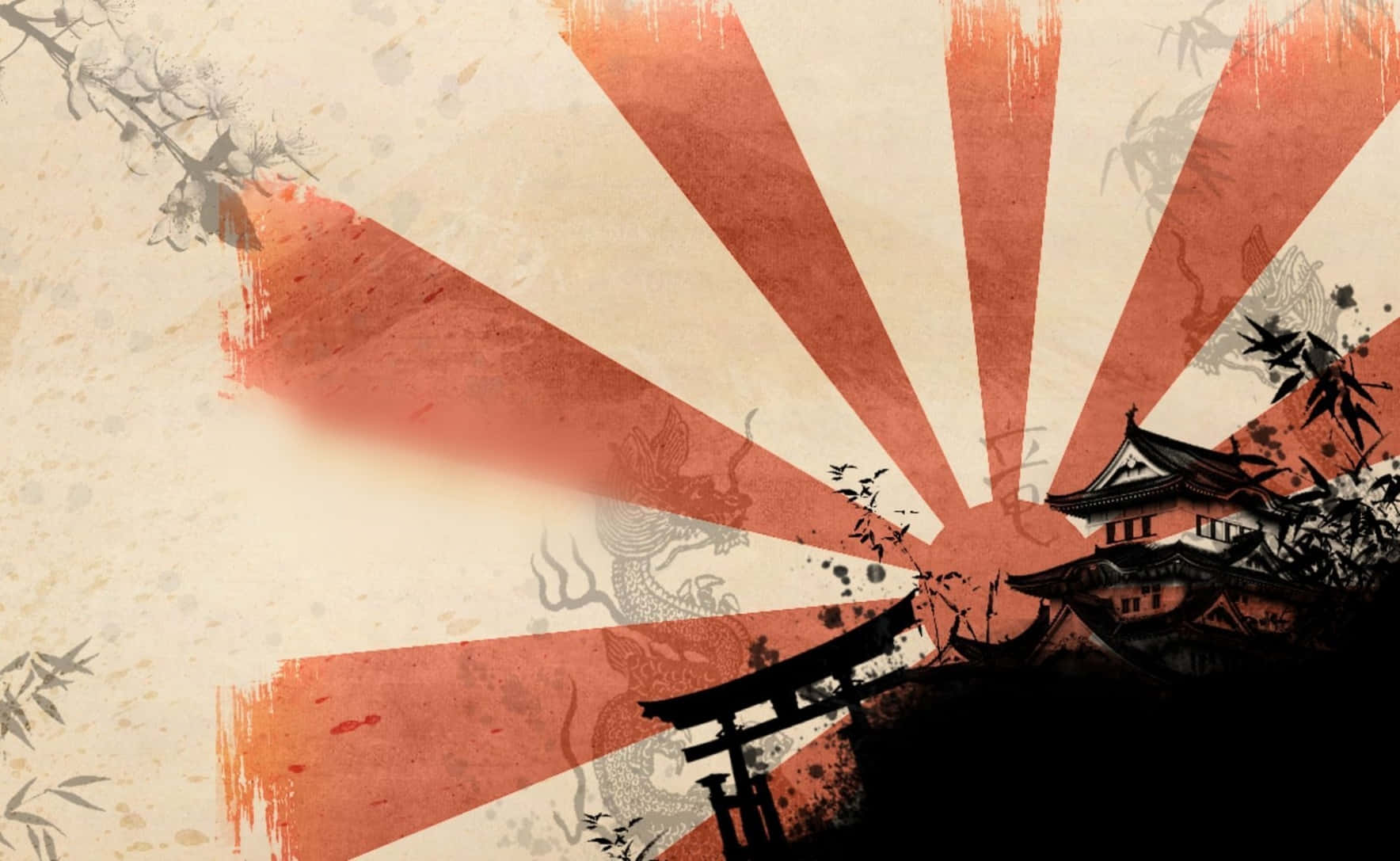 Japanese Minimalist Rising Sun Flag Art Background