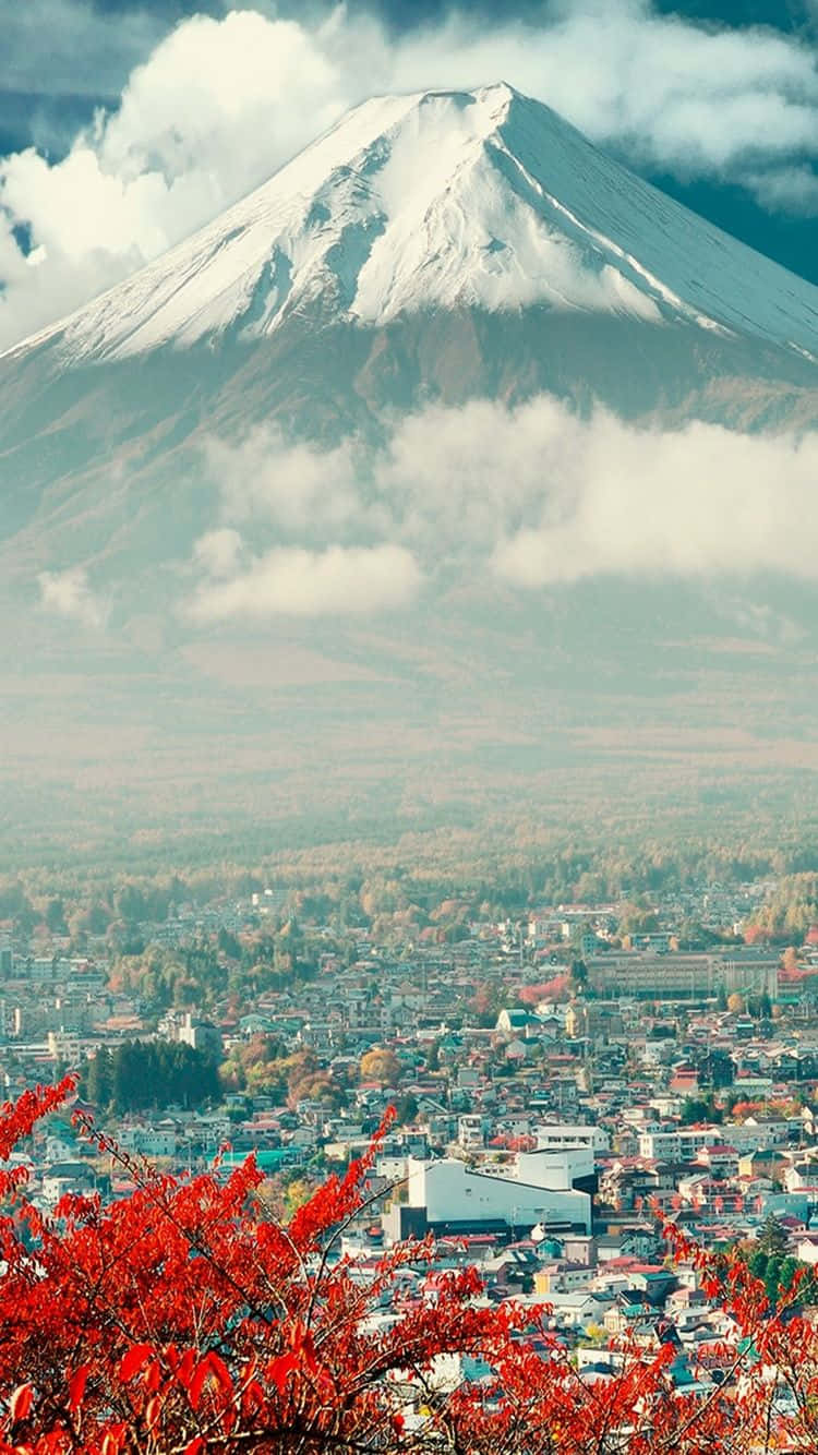 Japanese Phone Mount Fuji In Winter Background