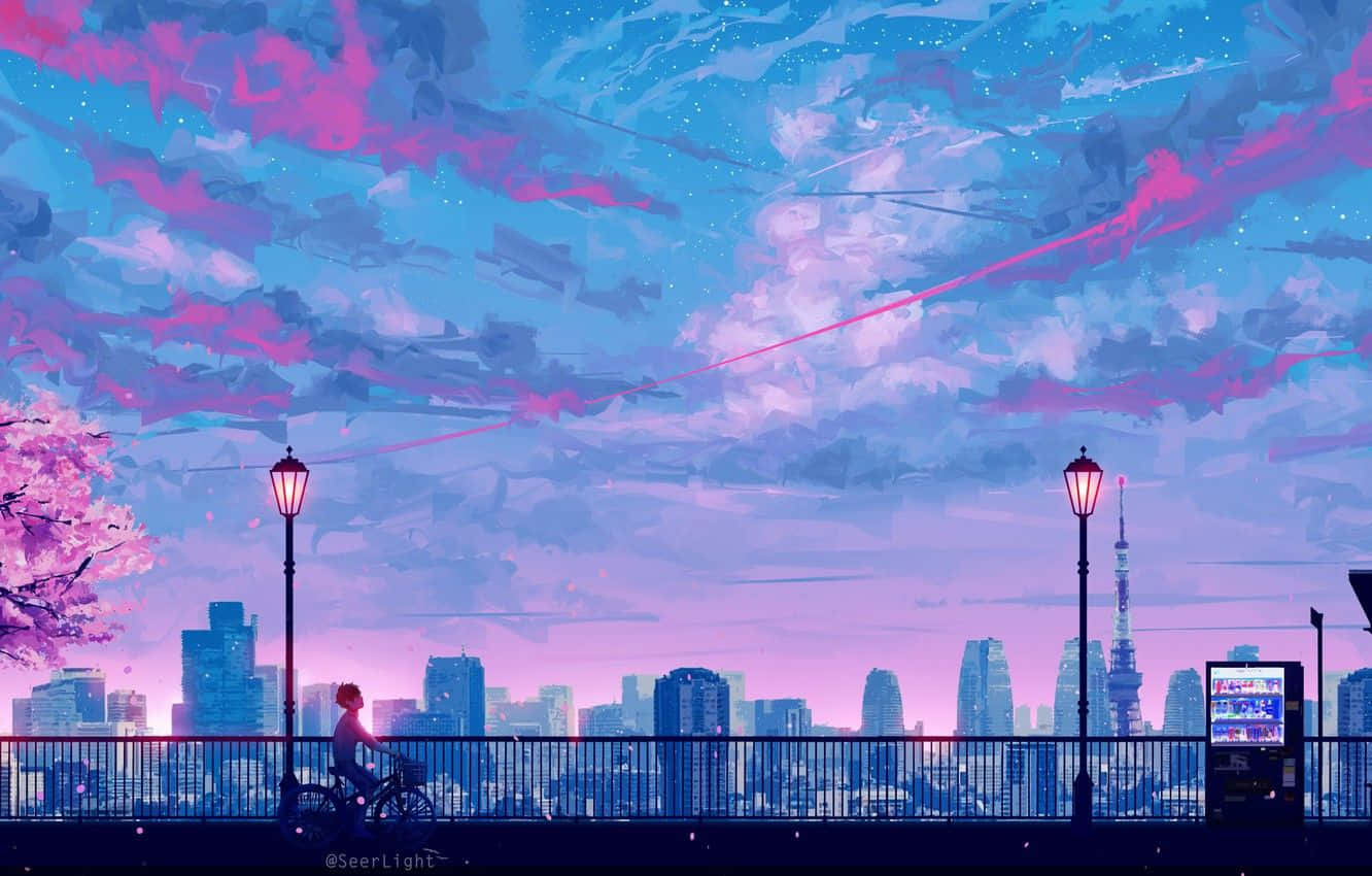 Japanese Pink Sky City Background