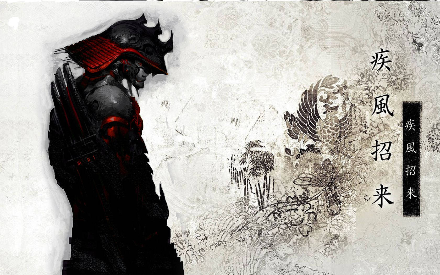Japanese Samurai Black Red Armor Background