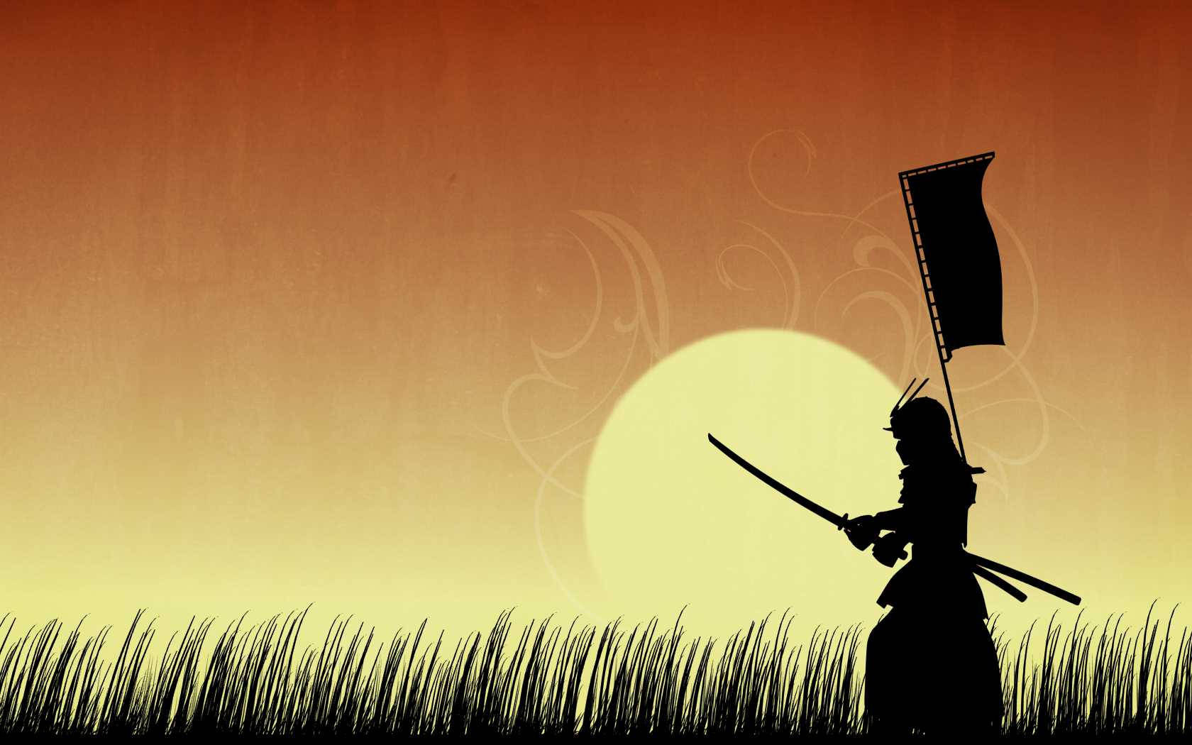 Japanese Samurai Grass Field Training Background
