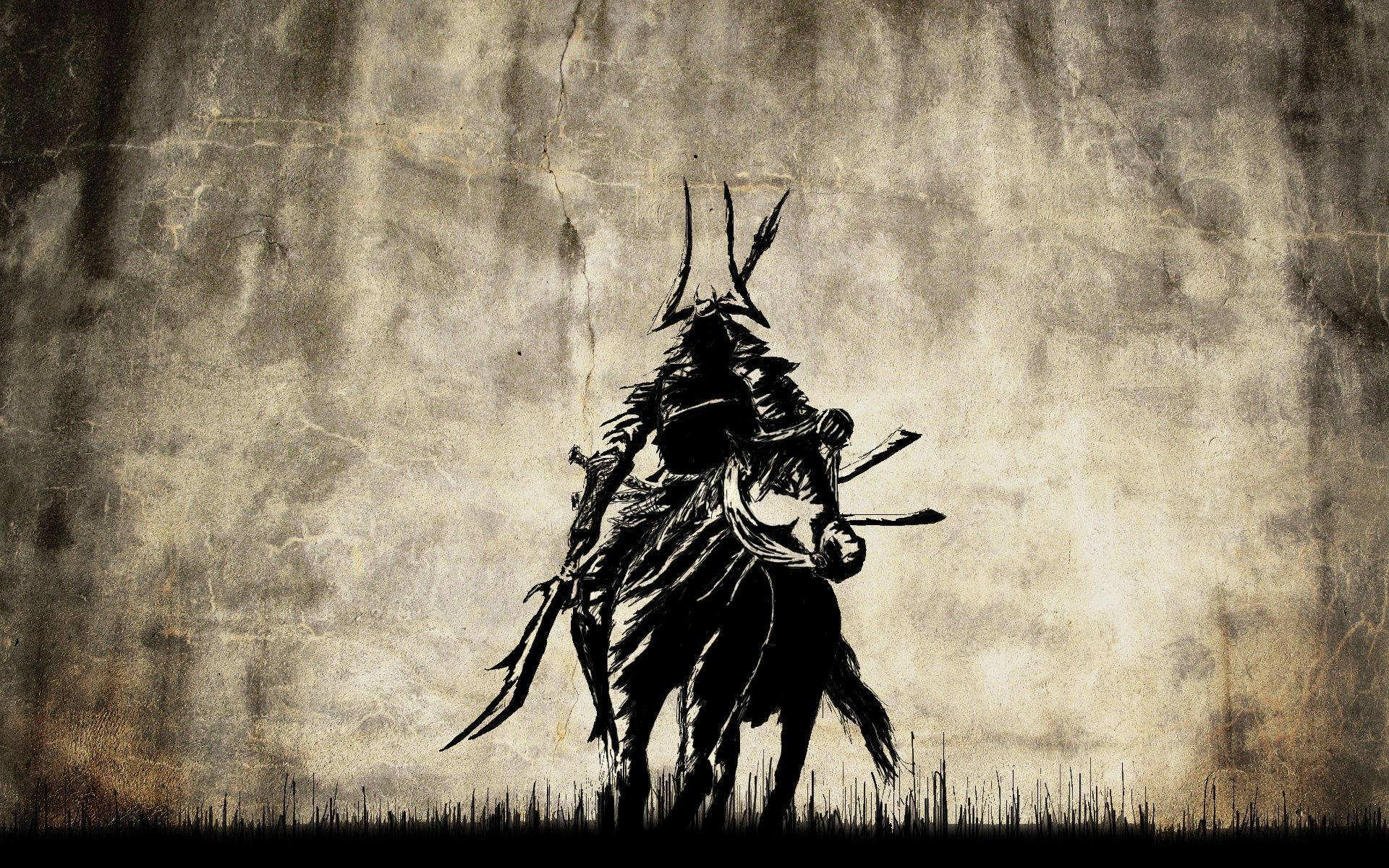Japanese Samurai On Horseback Background