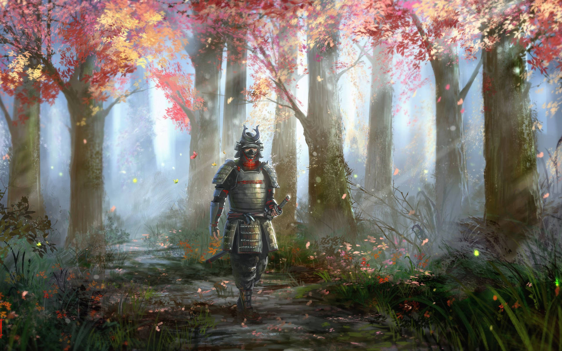 Japanese Samurai Peaceful Walk Background