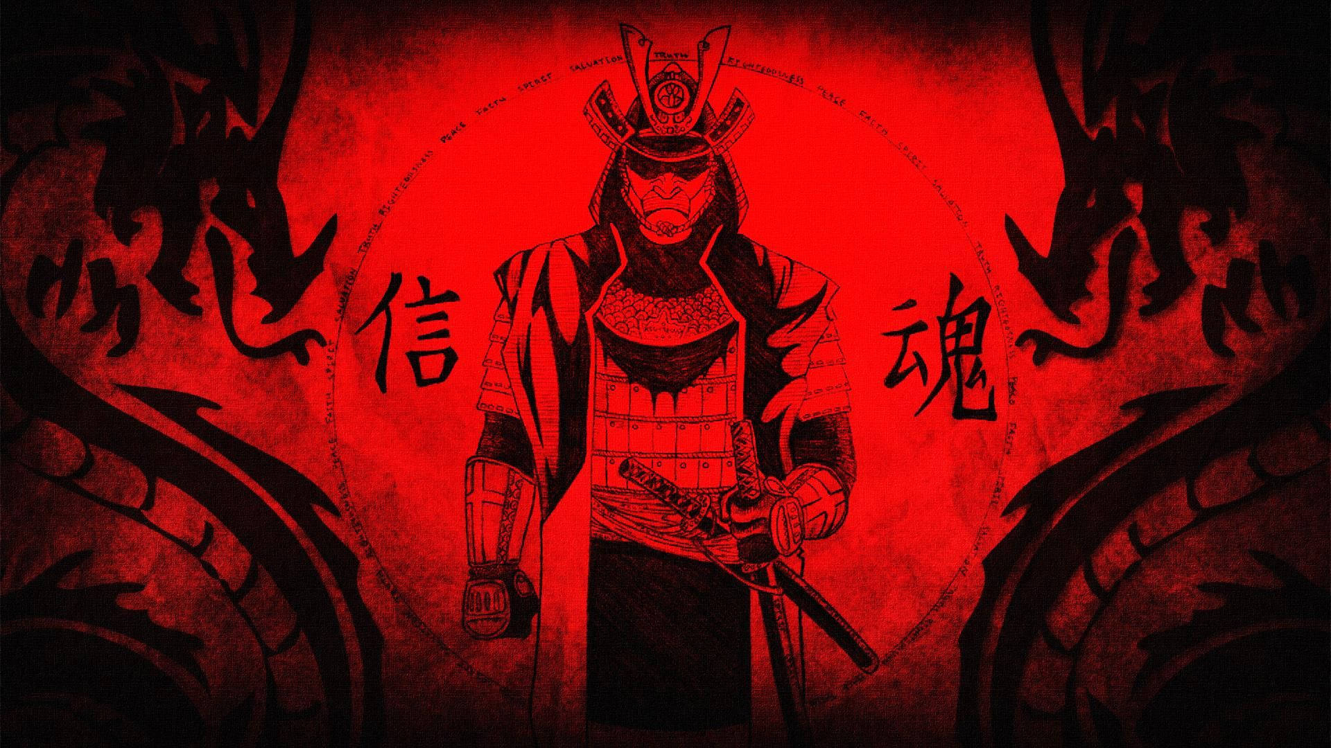 Japanese Samurai Red Twin Dragon Background