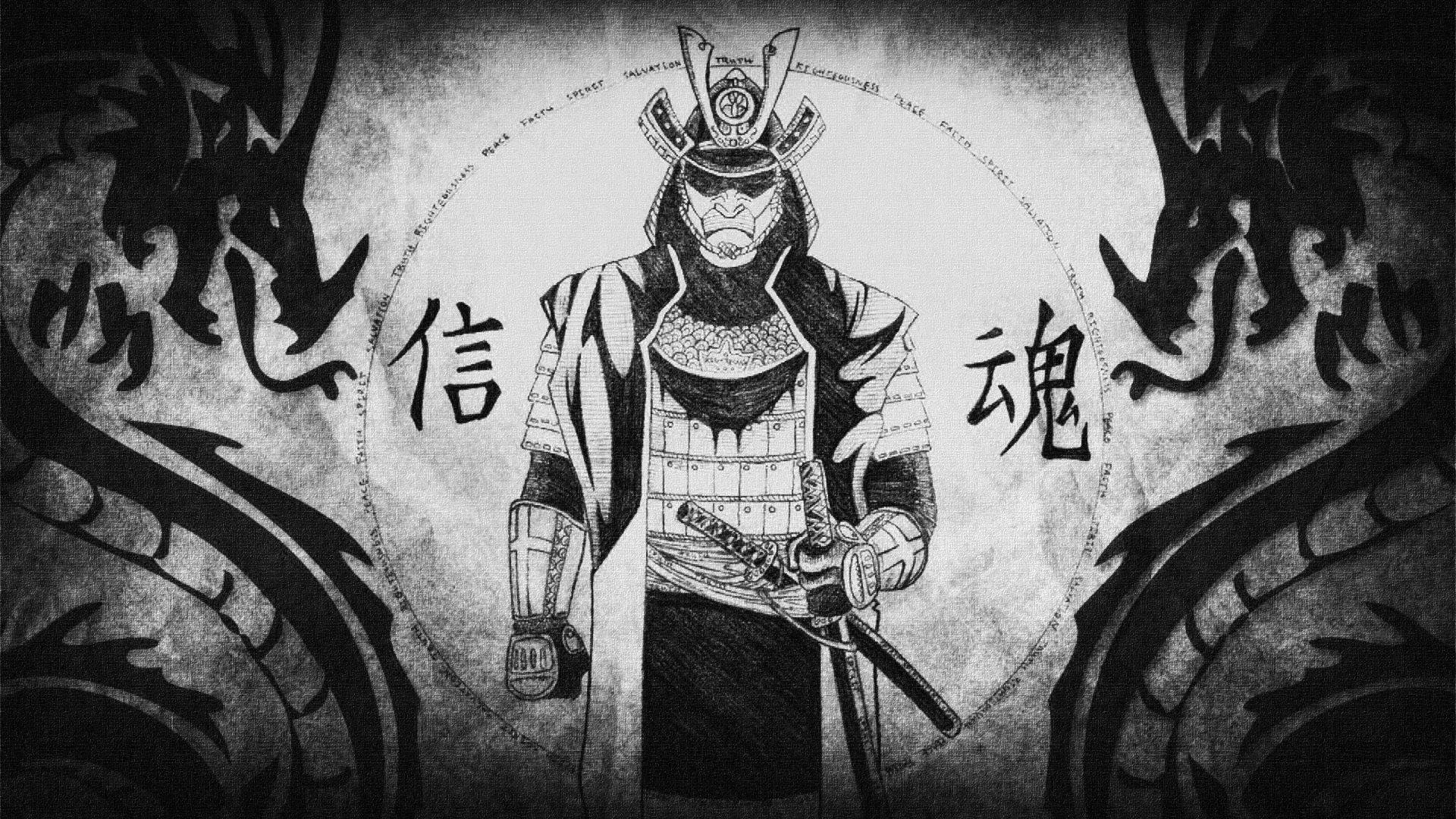 Japanese Samurai Twin Dragon Background
