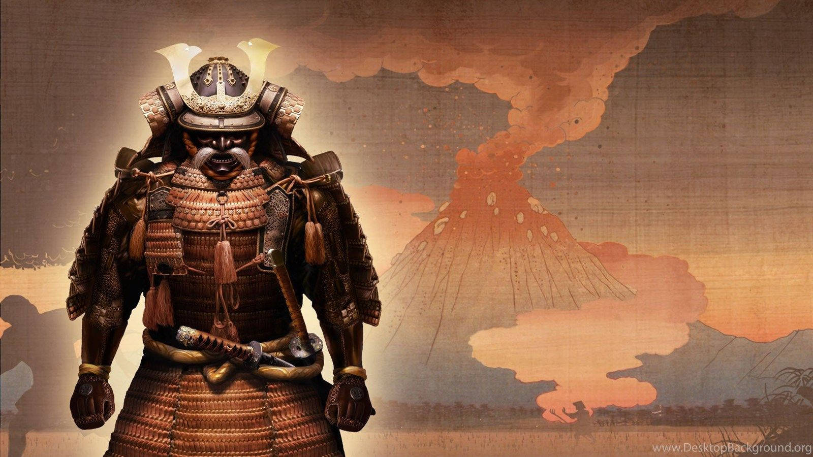 Japanese Samurai Volcano Background