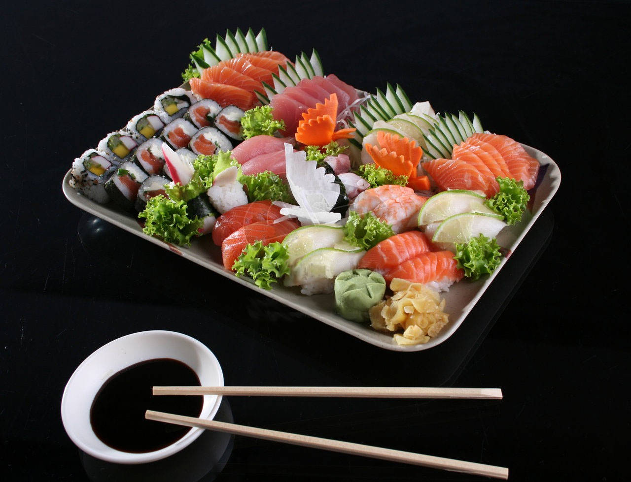 Japanese Sashimi And Sushi Full Platter Background