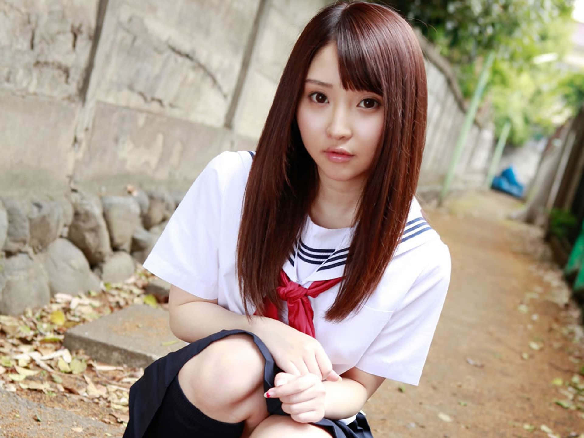 Japanese School Girl In Alley Background