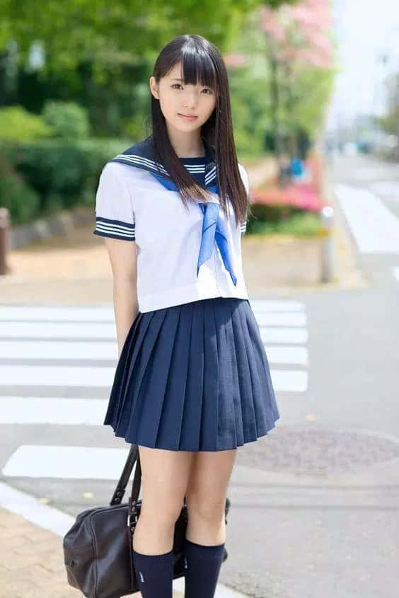 Japanese School Girl On Streets