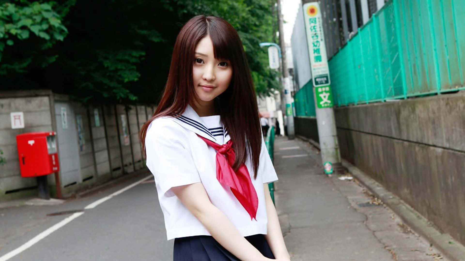 Japanese School Girl Poses Background