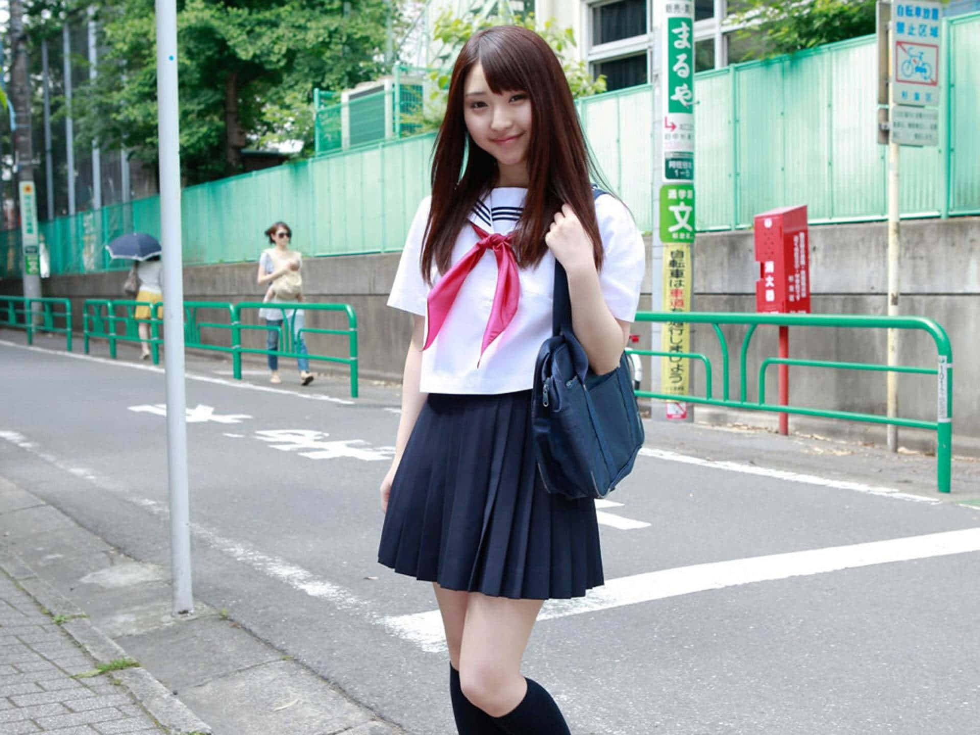 Japanese School Girl Poses Background