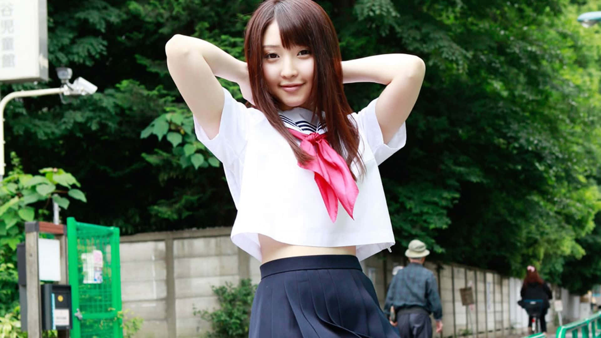 Japanese School Girl Poses Background