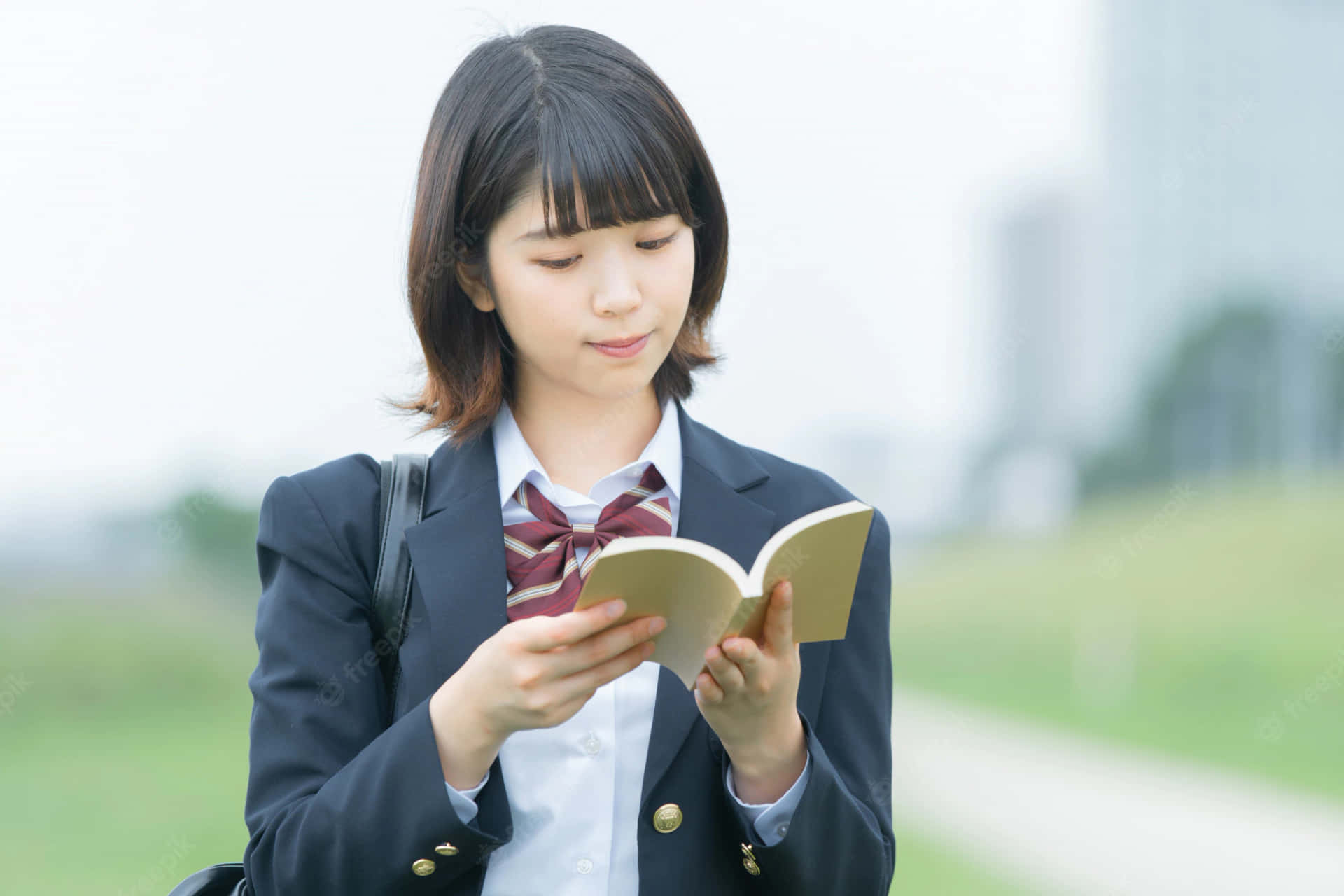 Japanese School Girl Reading Background