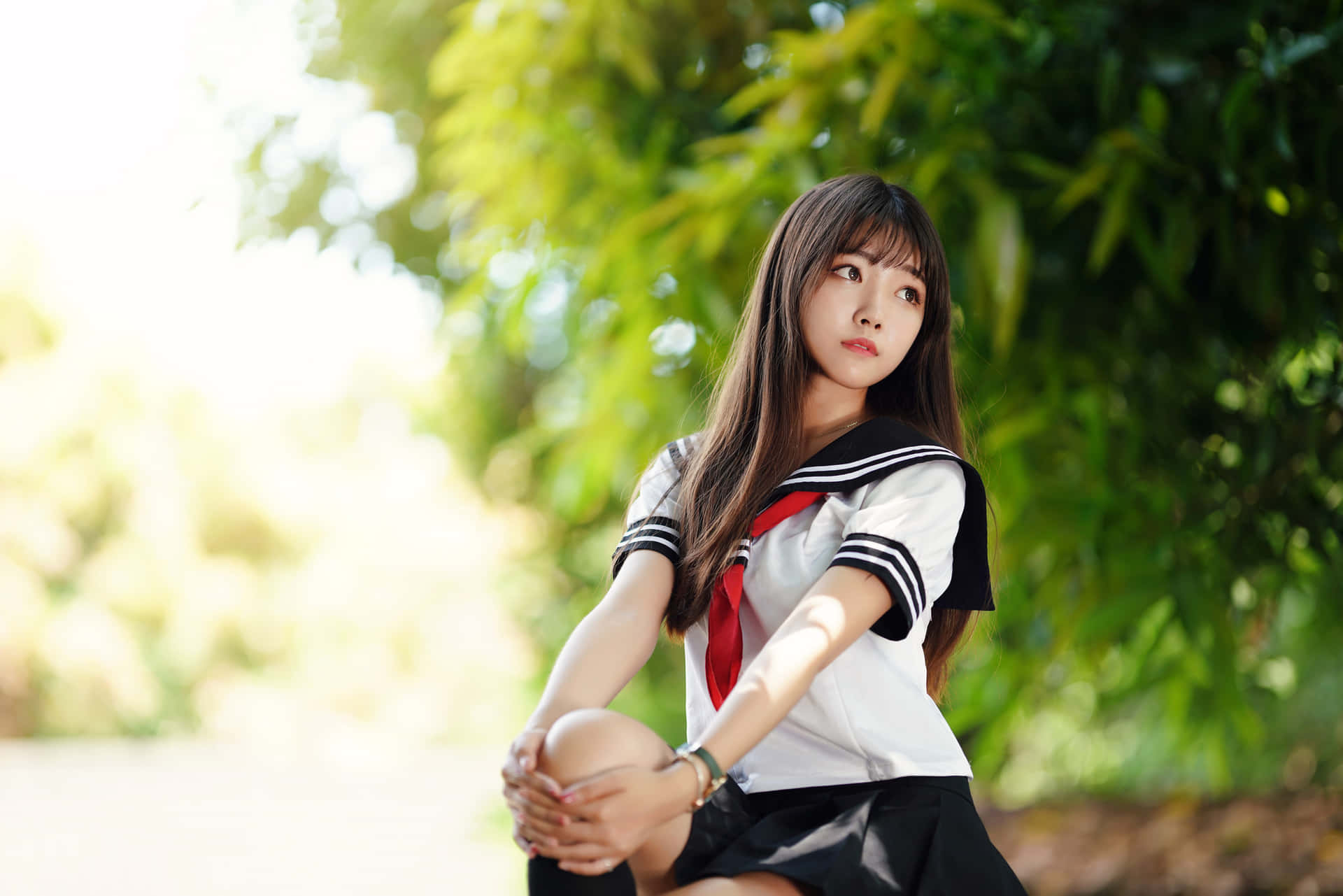 Japanese School Girl Waiting Background