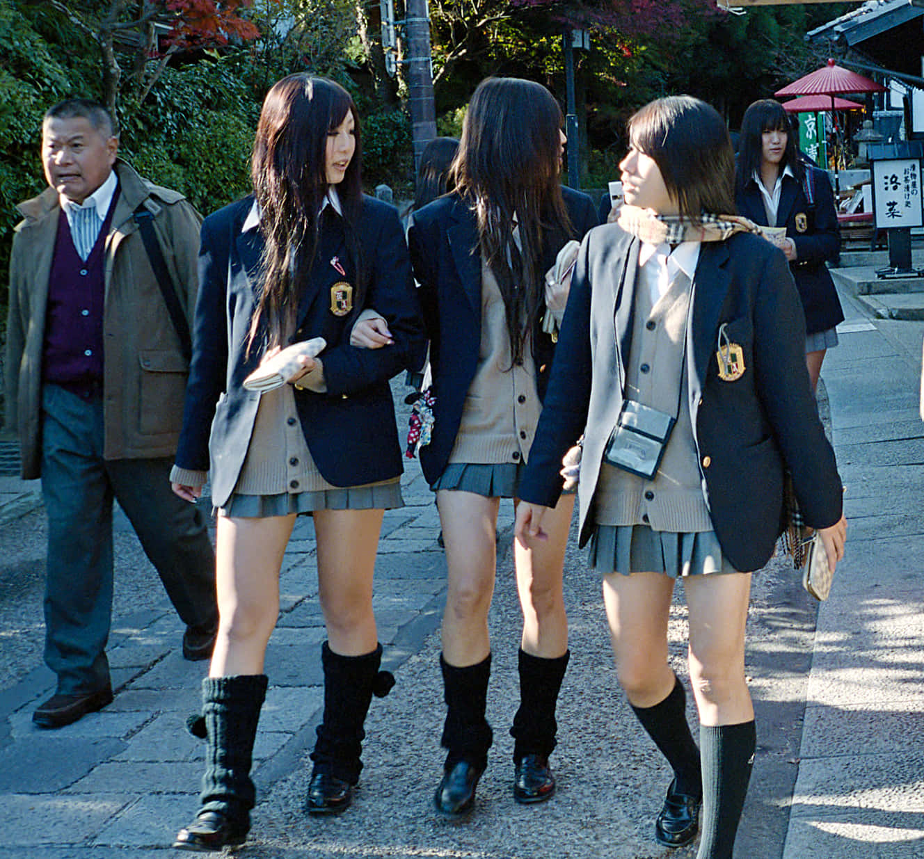 Japanese School Girls Walking Background