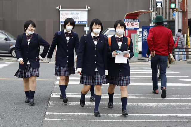 Japanese School Masked Girls Background