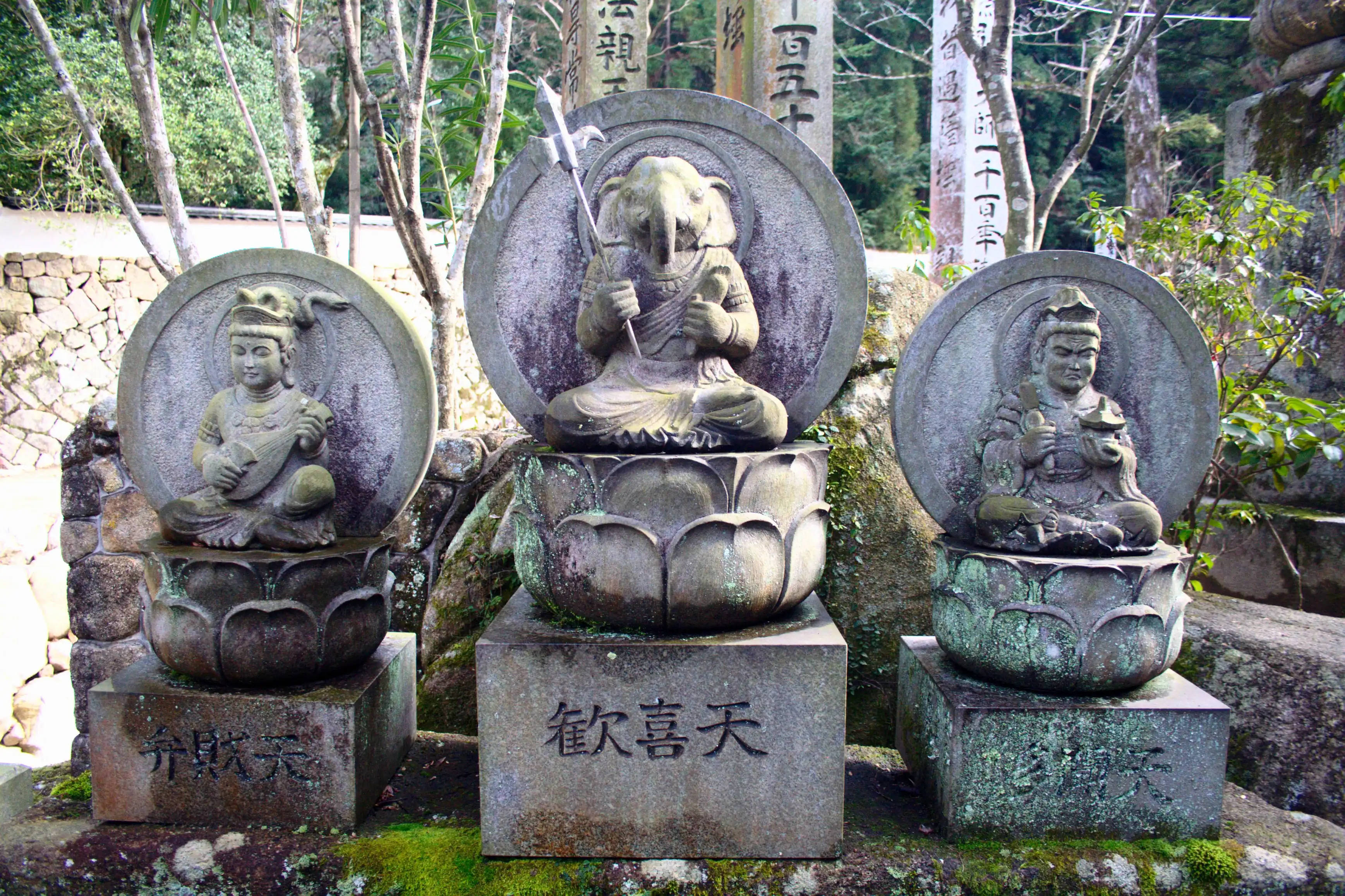 Japanese Trimurti All Hindu Gods Statues Background