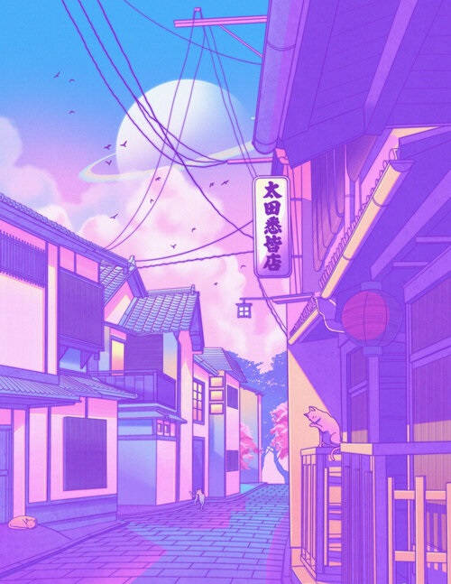 Japanese Village Digital Art Background