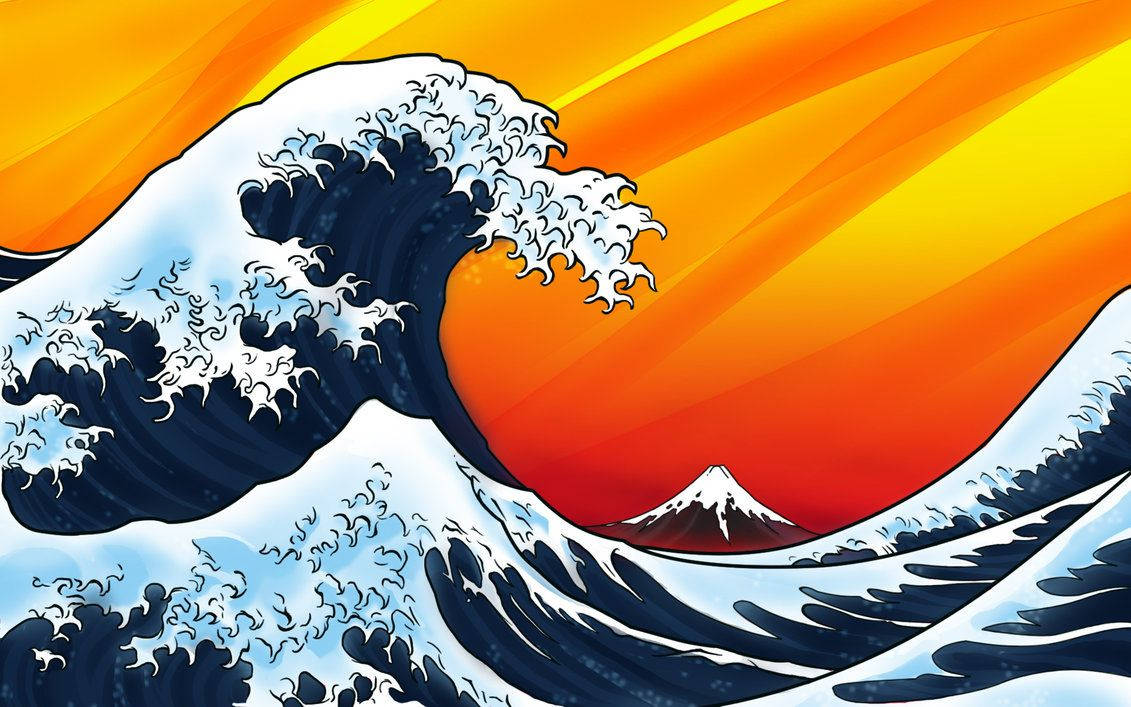 Japanese Wave Abstract Orange Sky