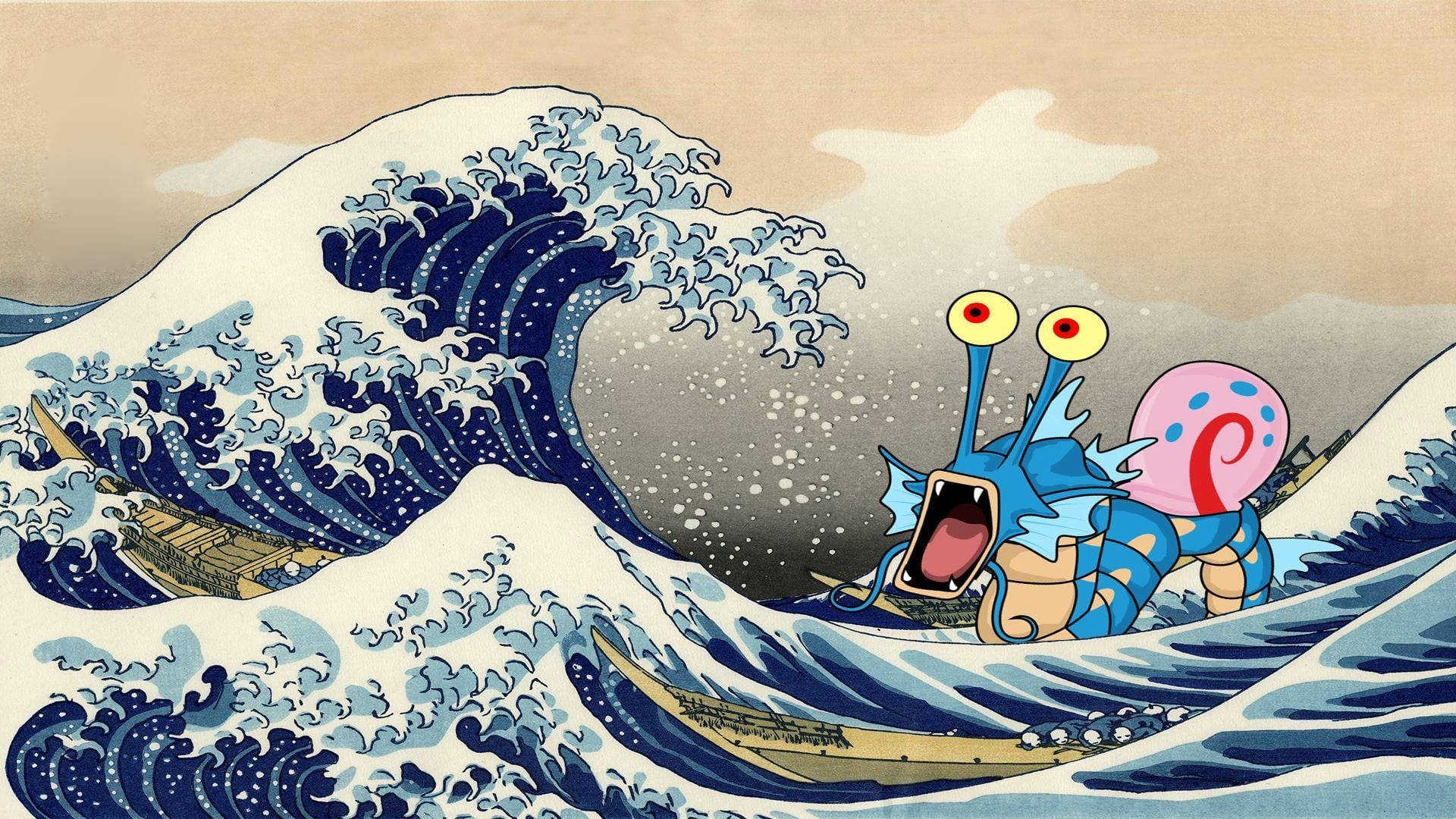 Japanese Wave With Gyarados Gary Background